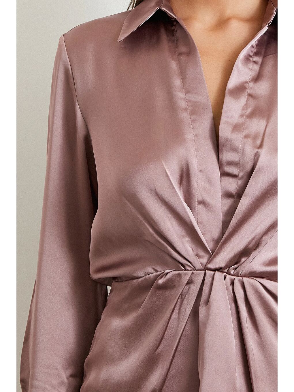 Viskon Saten Gömlek Elbise Yeşil-4