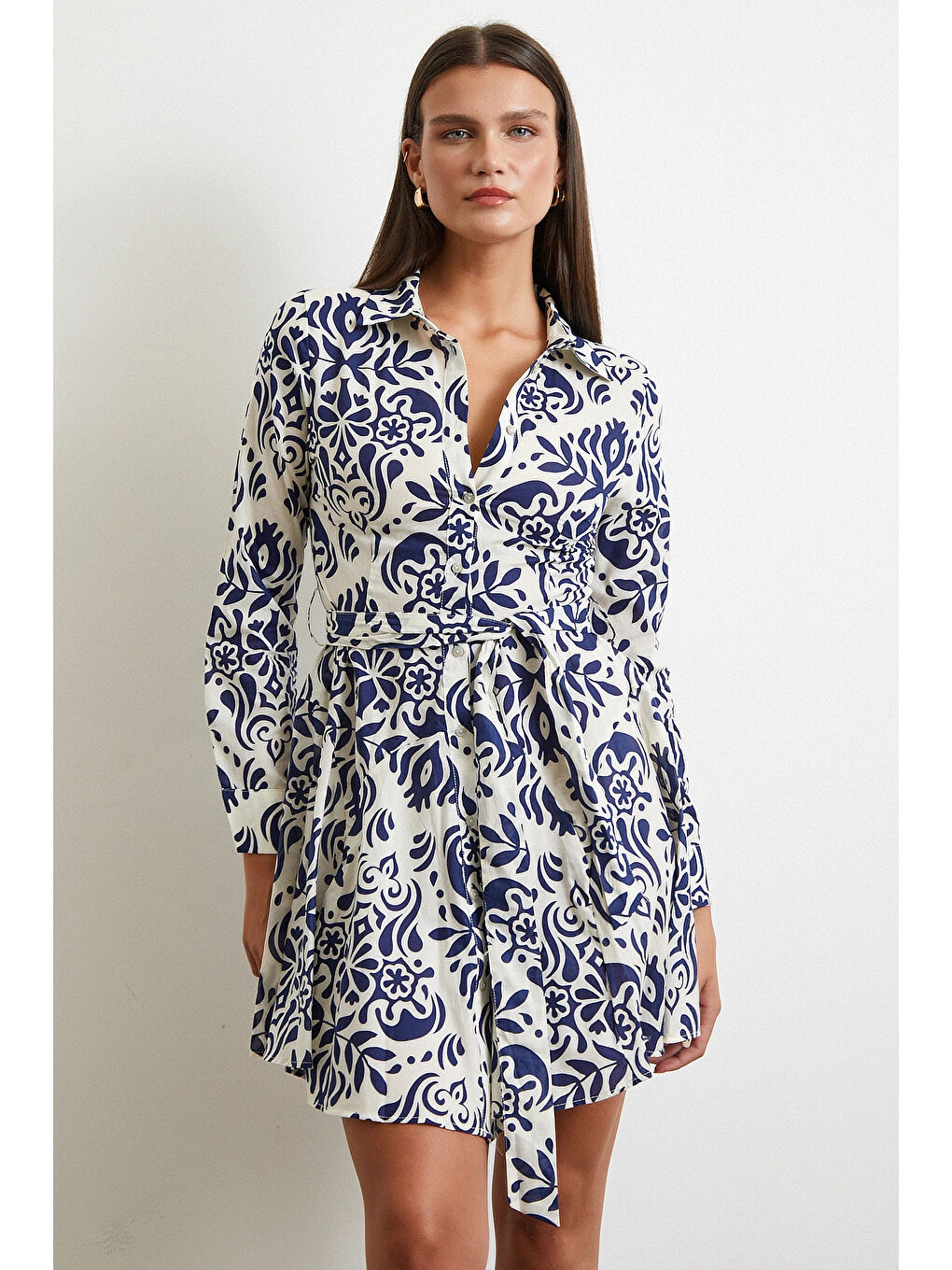 Godeli Desenli Elbise Lacivert-3