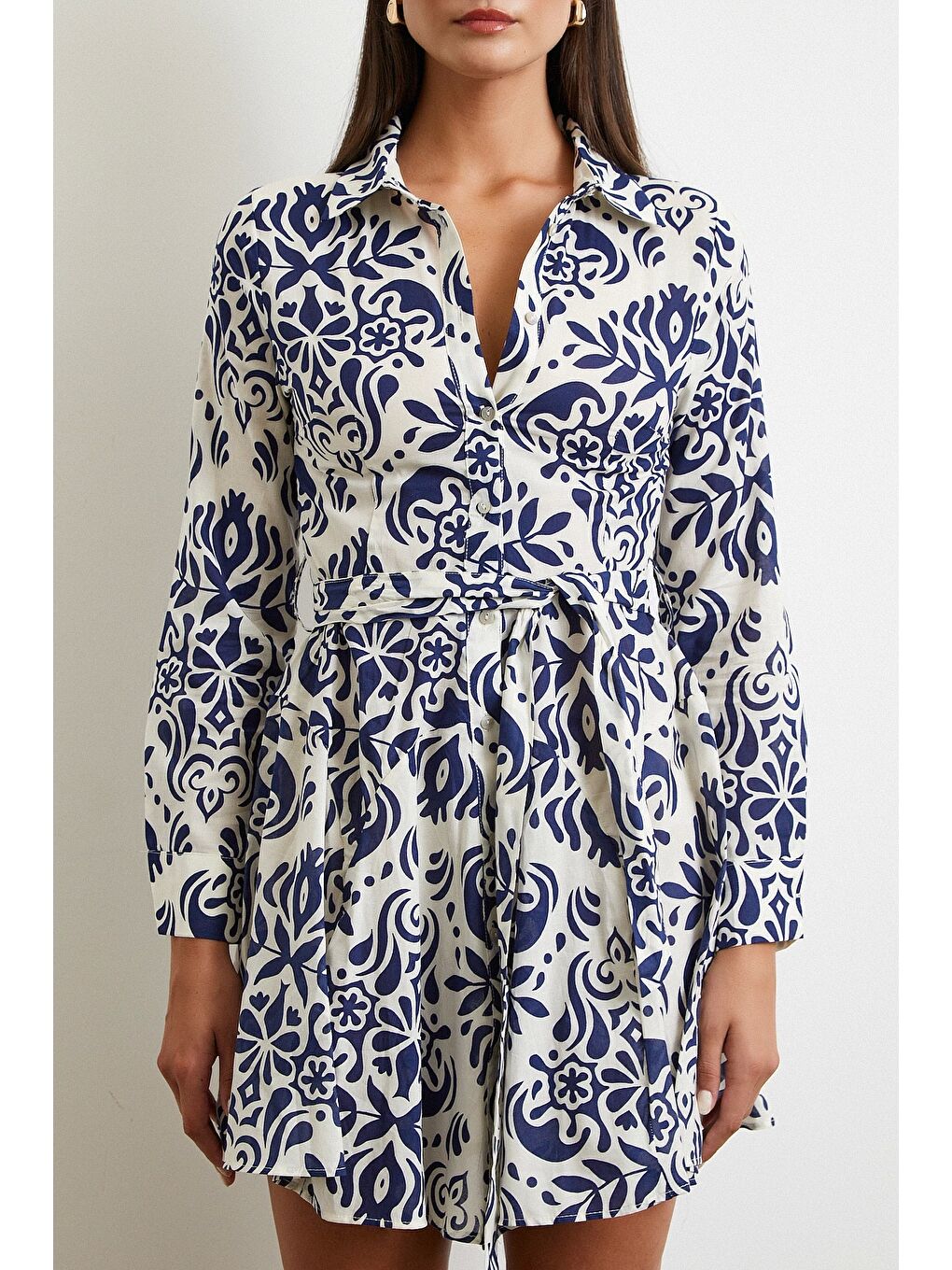 Godeli Desenli Elbise Lacivert-4