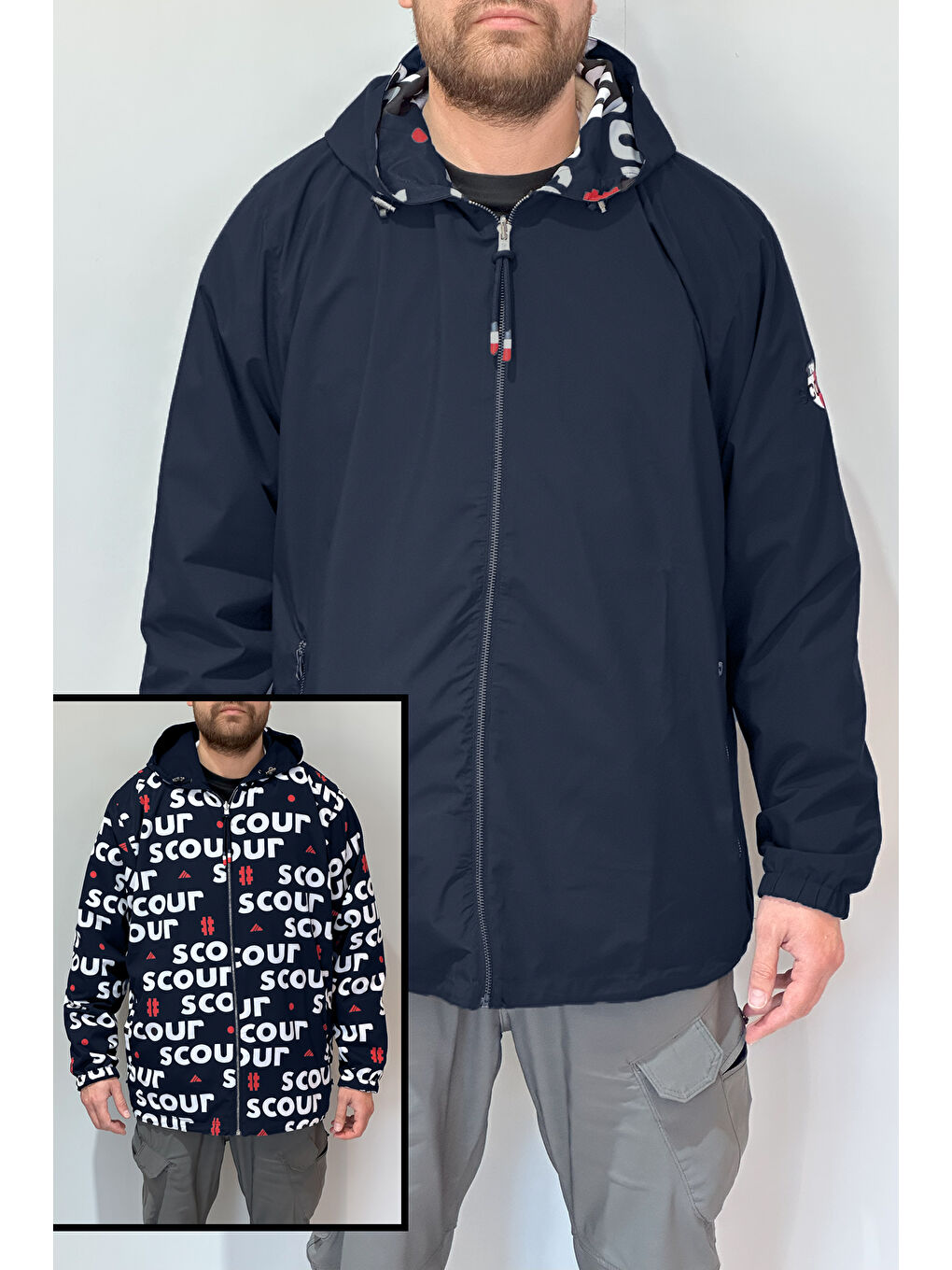 Erkek Çift Taraflı Battal Büyük Beden Yağmurluk 24726 Lacivert