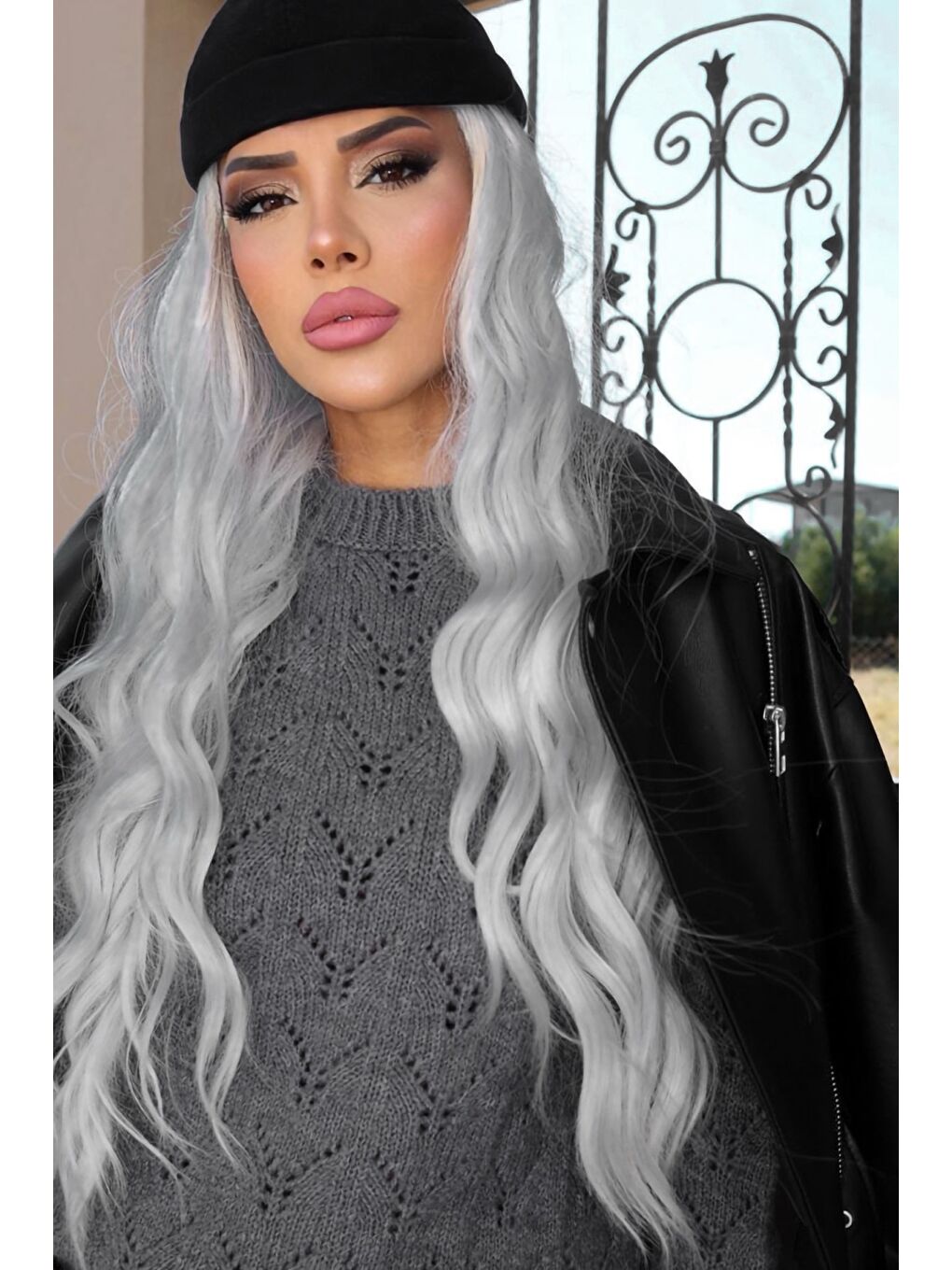 Antrasit Yarım Balıkçı Yaka Desenli Triko Kazak E-133-1