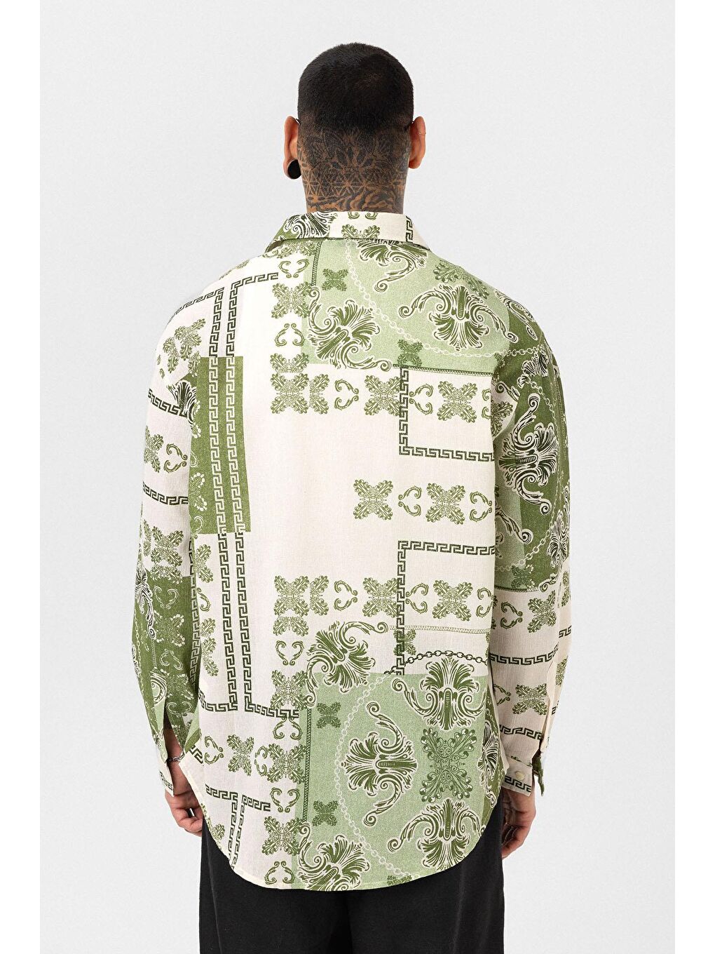 Etnik Desenli Oversize Gömlek Yeşil-1