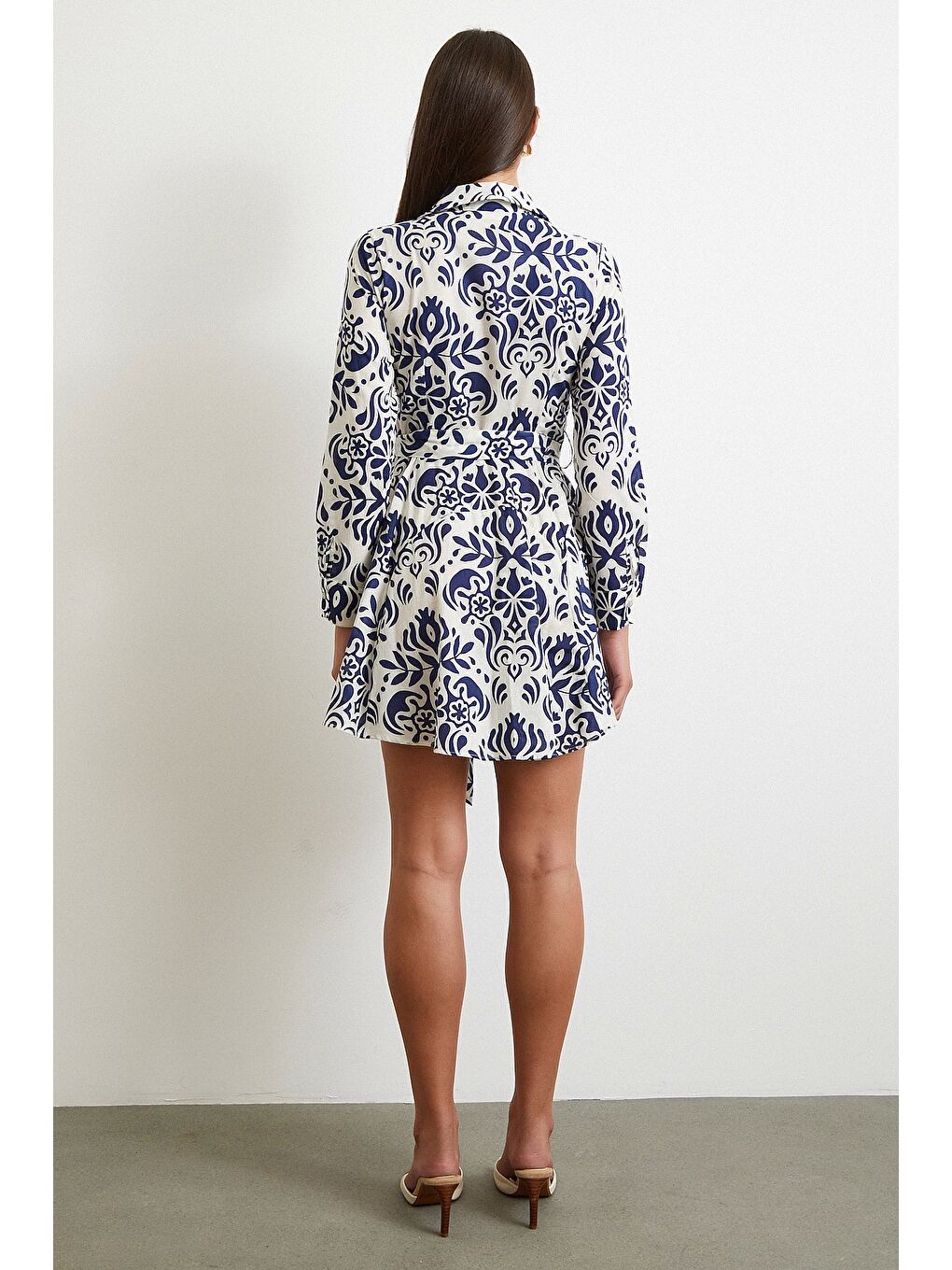 Godeli Desenli Elbise Lacivert-5