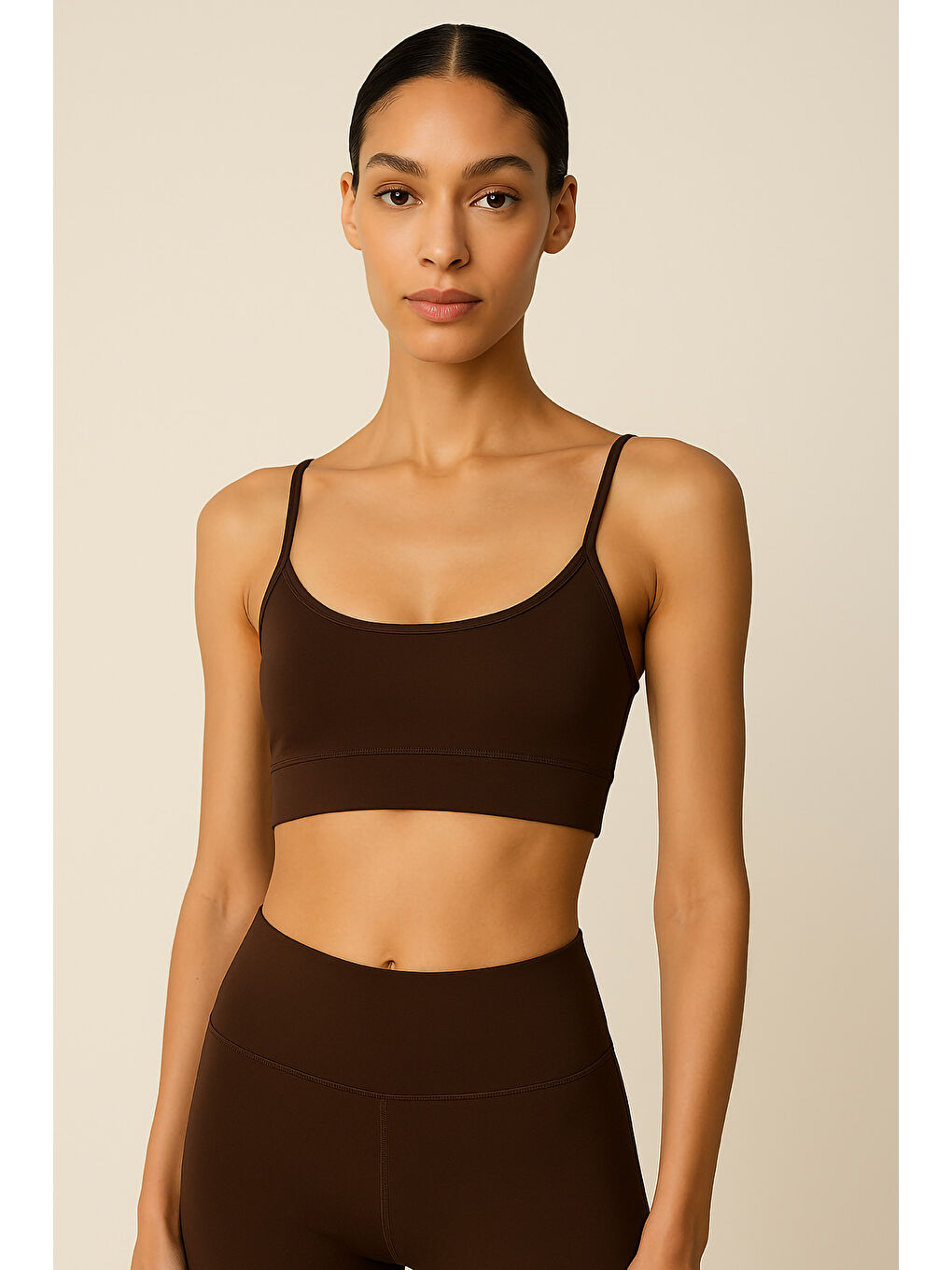 Kahverengi İnce Askılı Toparlayıcı Spor Büstiyer