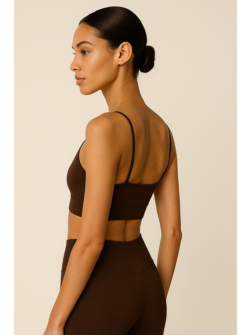 Kahverengi İnce Askılı Toparlayıcı Spor Büstiyer-1