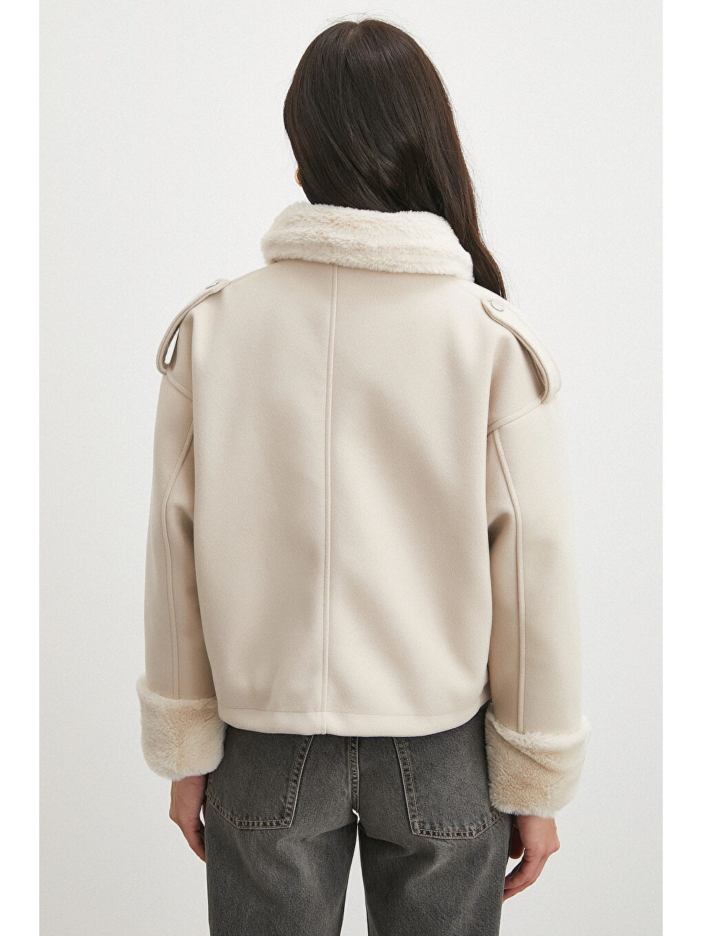 Apoletli Yünlü Körük Cepli Kaşe Mont Bej-5