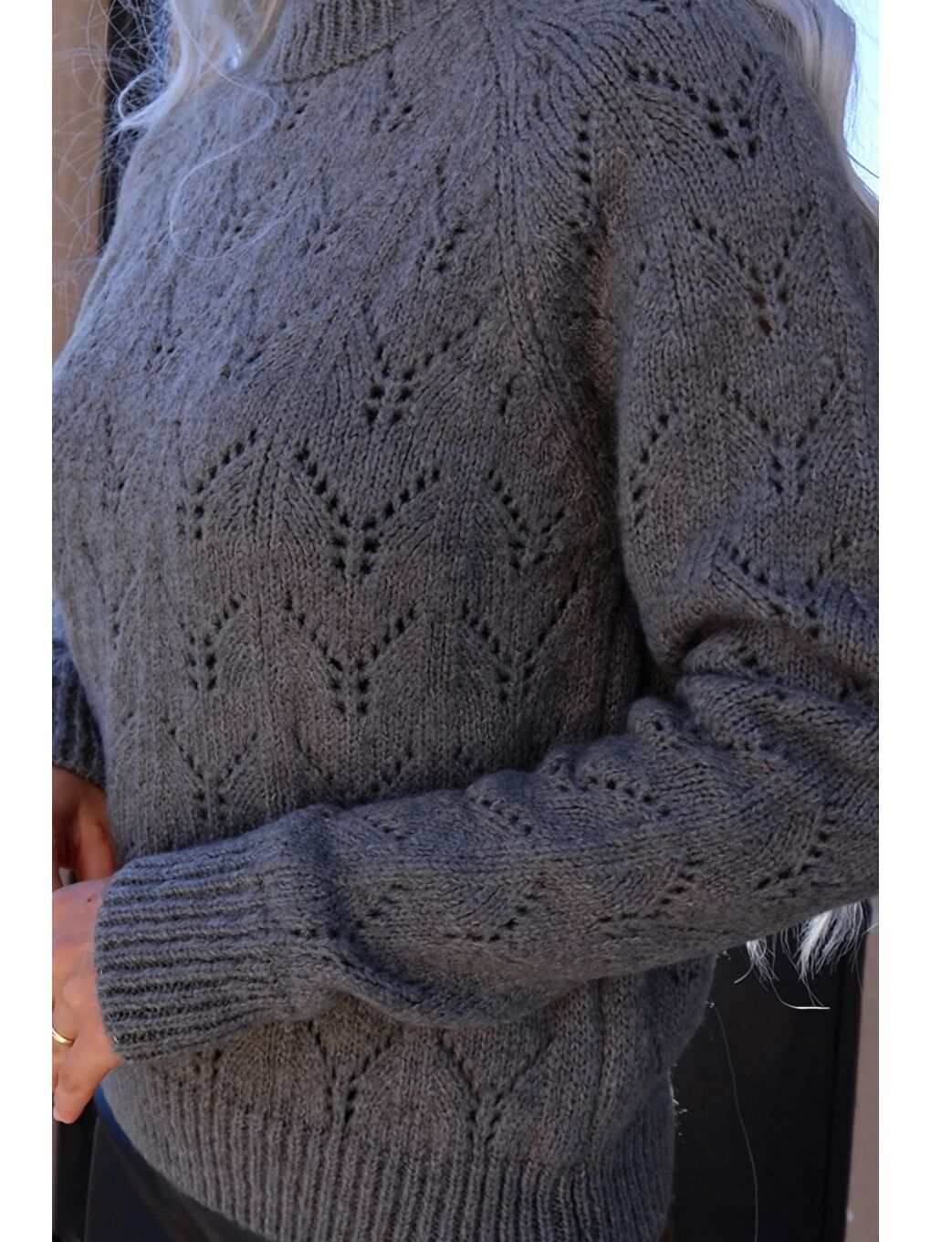 Antrasit Yarım Balıkçı Yaka Desenli Triko Kazak E-133-2