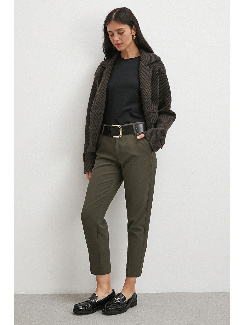 Kemerli Havuç Paça Pantolon Haki-2