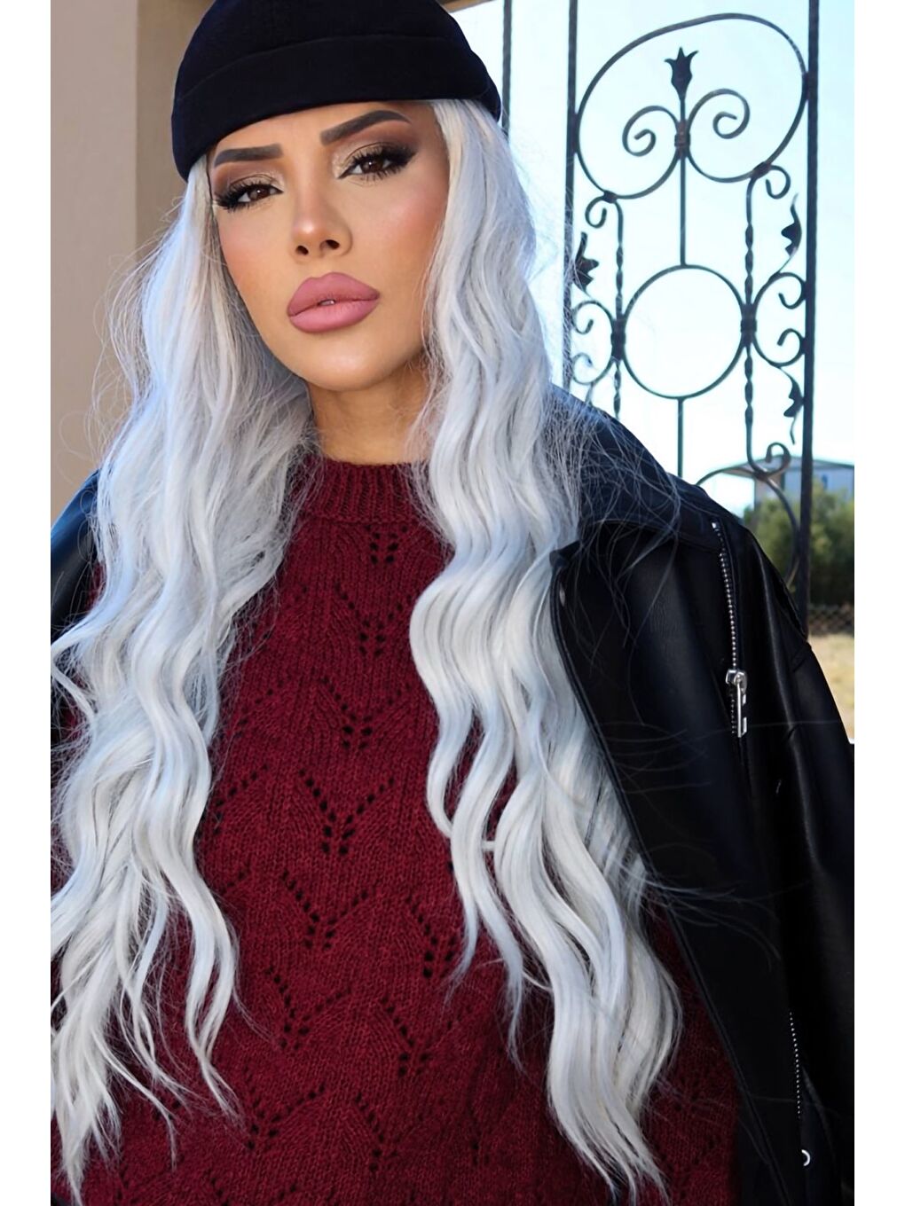 Bordo Yarım Balıkçı Yaka Desenli Triko Kazak E-133-3