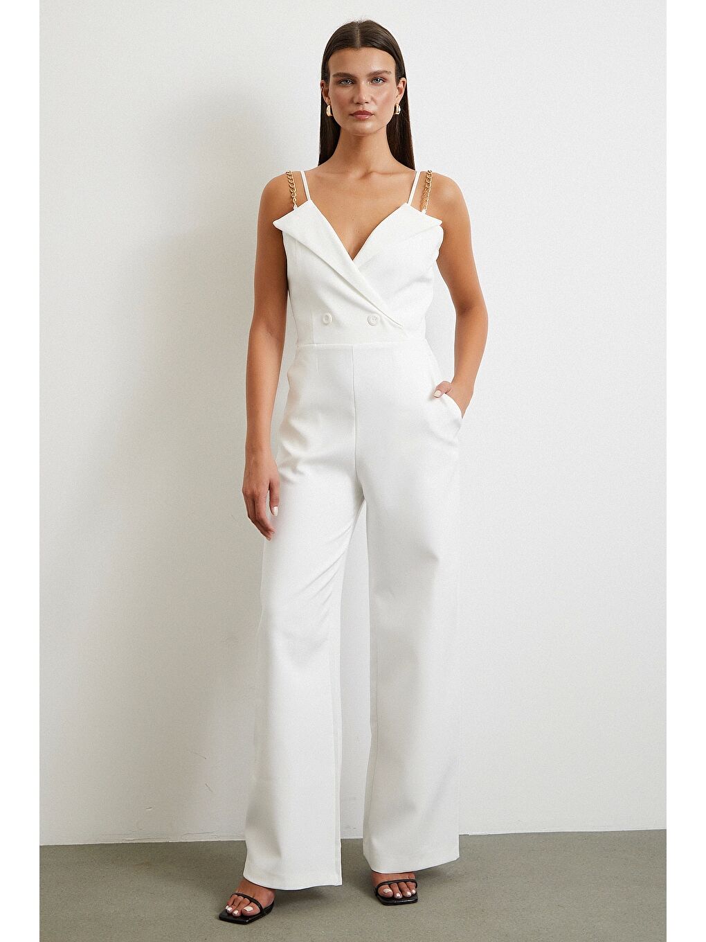 Zincir Detaylı Tulum Beyaz-1