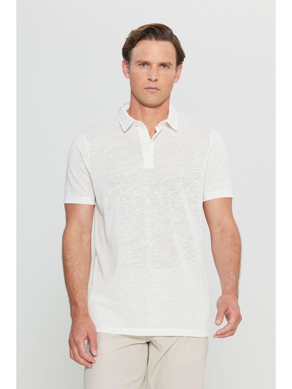 Erkek Ekru Pamuklu Slim Fit Dar Kesim Polo Yaka Tişört