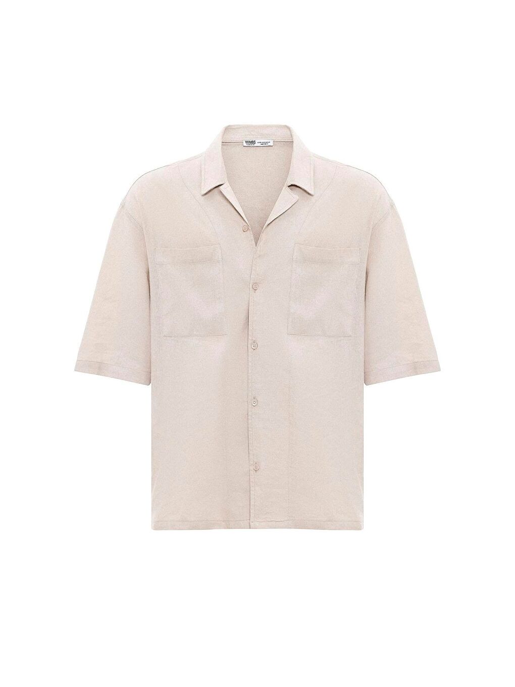 Çift Cepli Oversize Keten Gömlek Bej-3