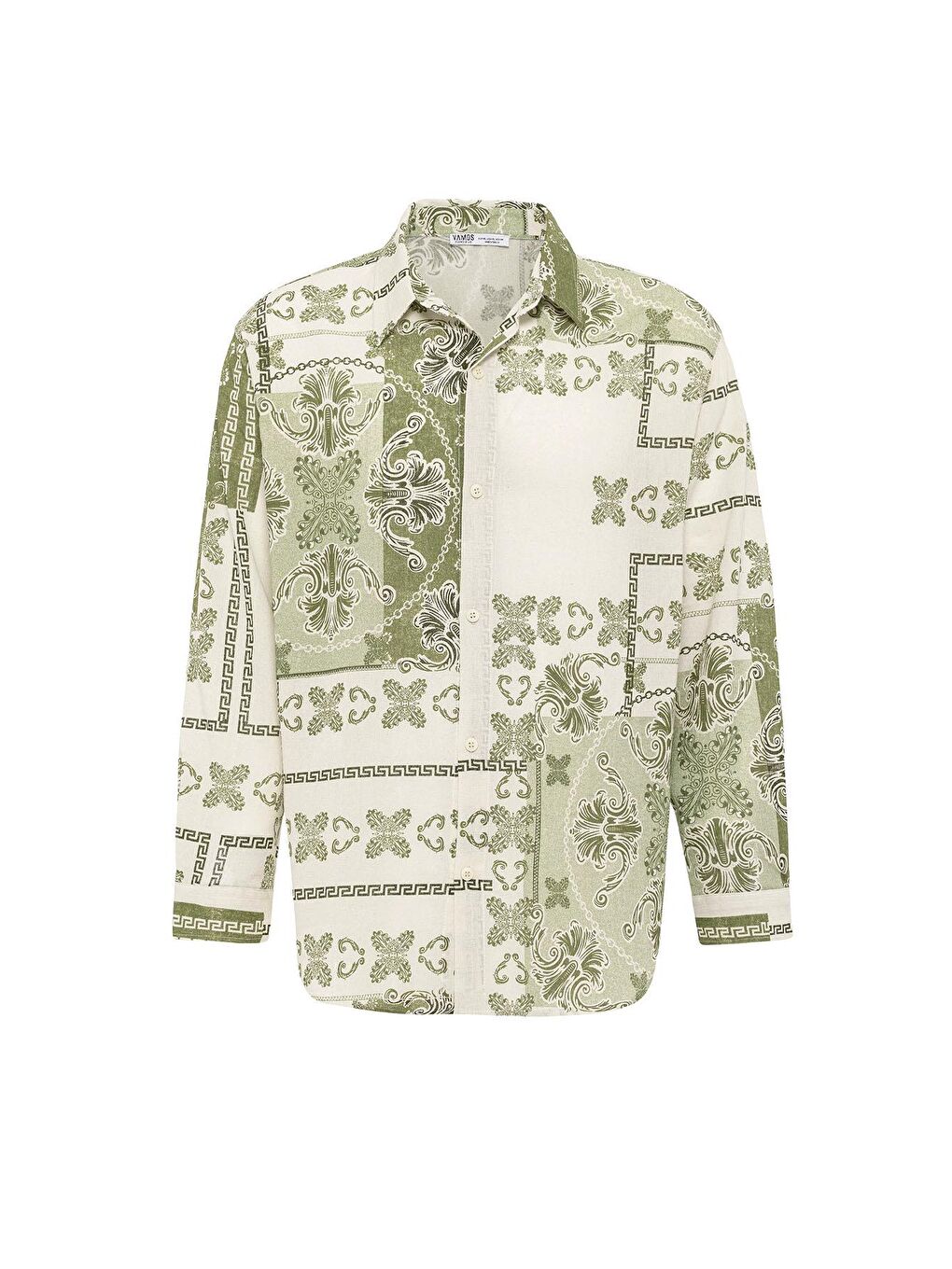 Etnik Desenli Oversize Gömlek Yeşil-3