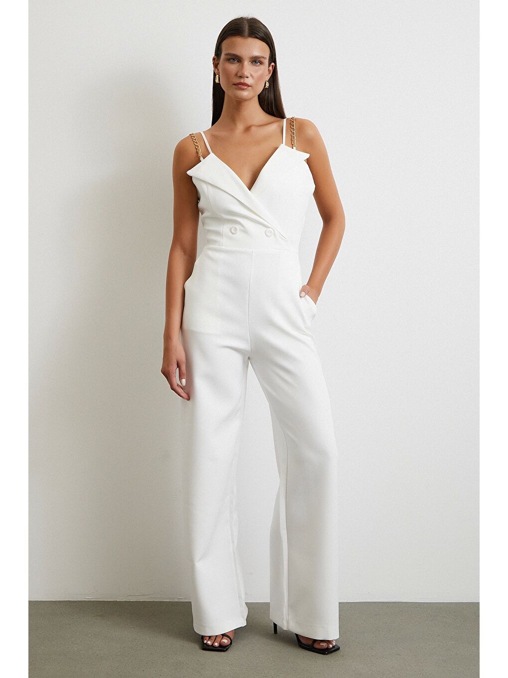 Zincir Detaylı Tulum Beyaz-2