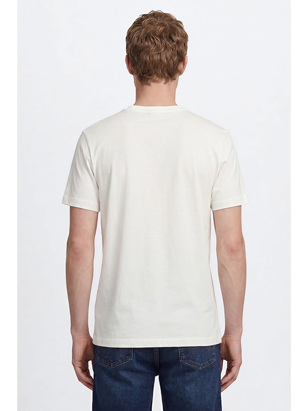 Beyaz %100 Pamuk Regular Fit Normal Kesim Bisiklet Yaka Logo Detaylı Tişört-4