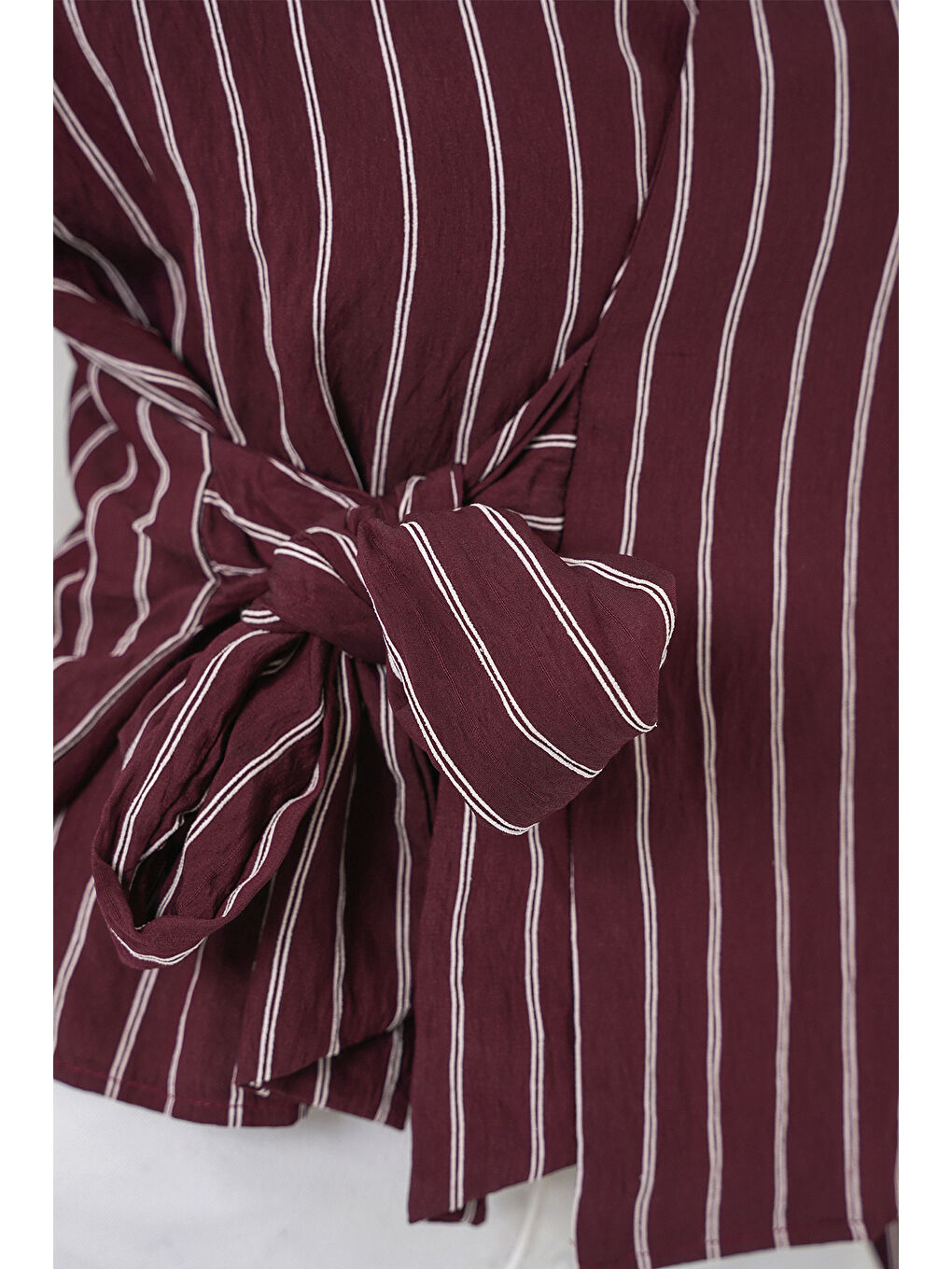 Kadın Önü Bağlamalı Çizgili Gömlek 20362 - Bordo-6