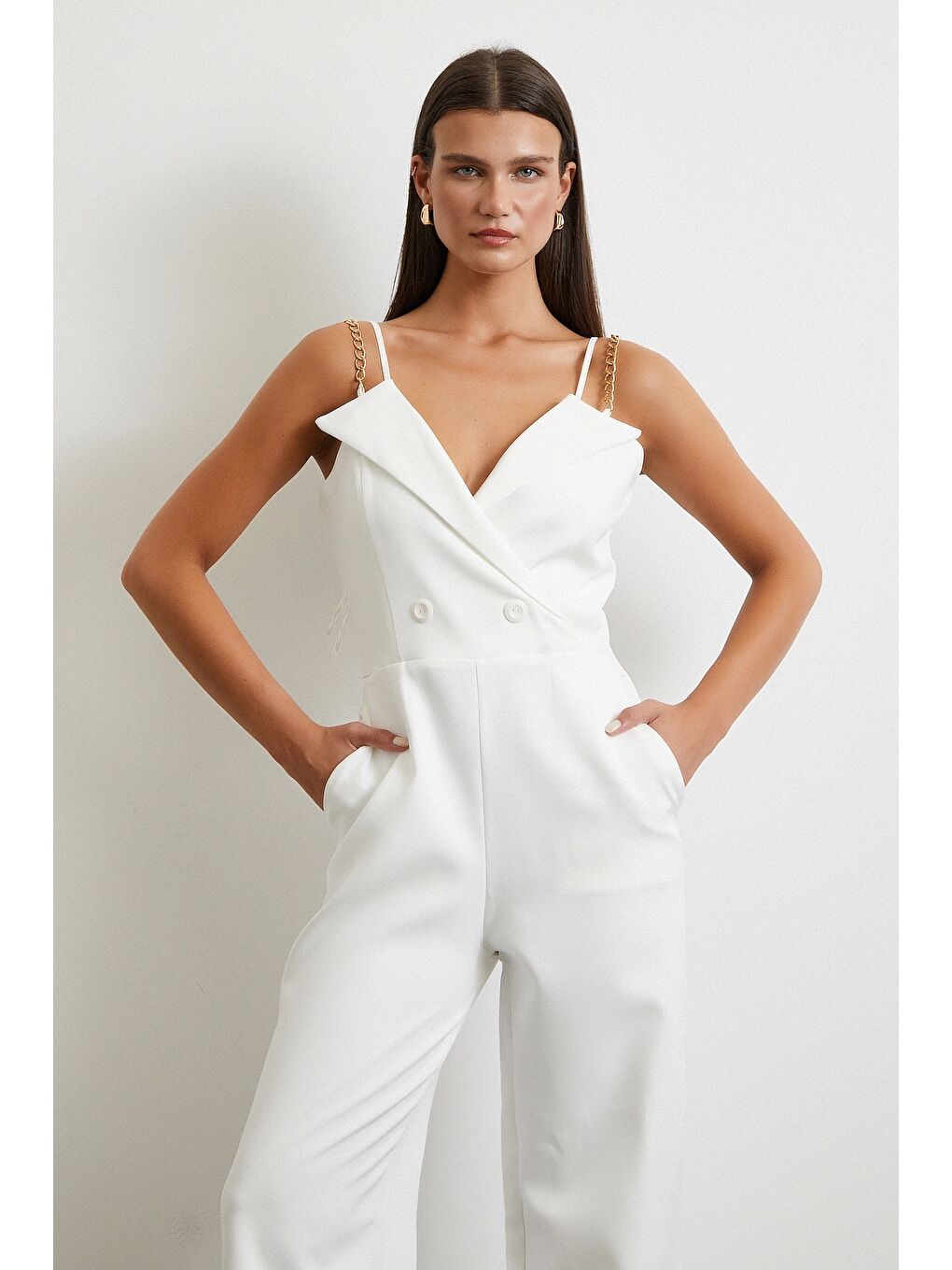 Zincir Detaylı Tulum Beyaz-3