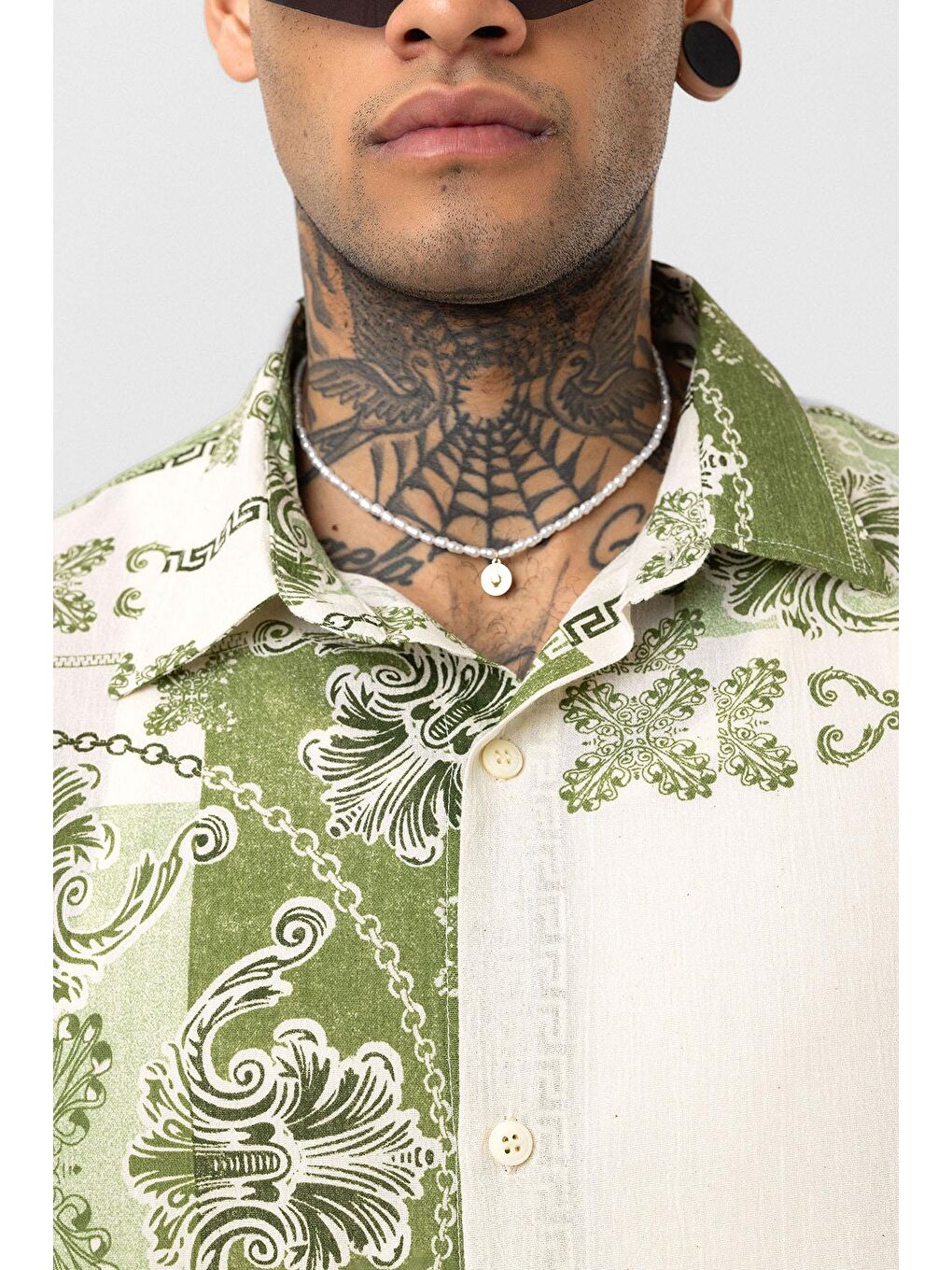 Etnik Desenli Oversize Gömlek Yeşil-4