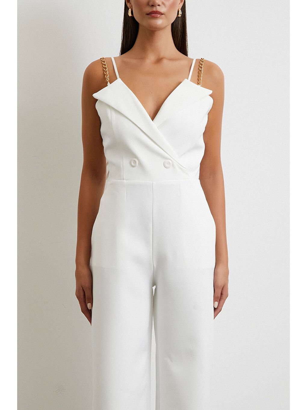 Zincir Detaylı Tulum Beyaz-4