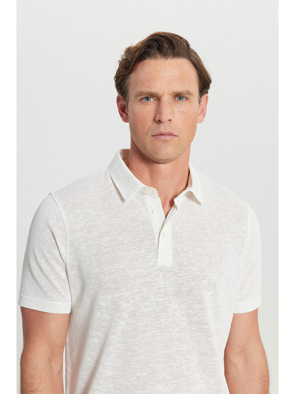 Erkek Ekru Pamuklu Slim Fit Dar Kesim Polo Yaka Tişört-3