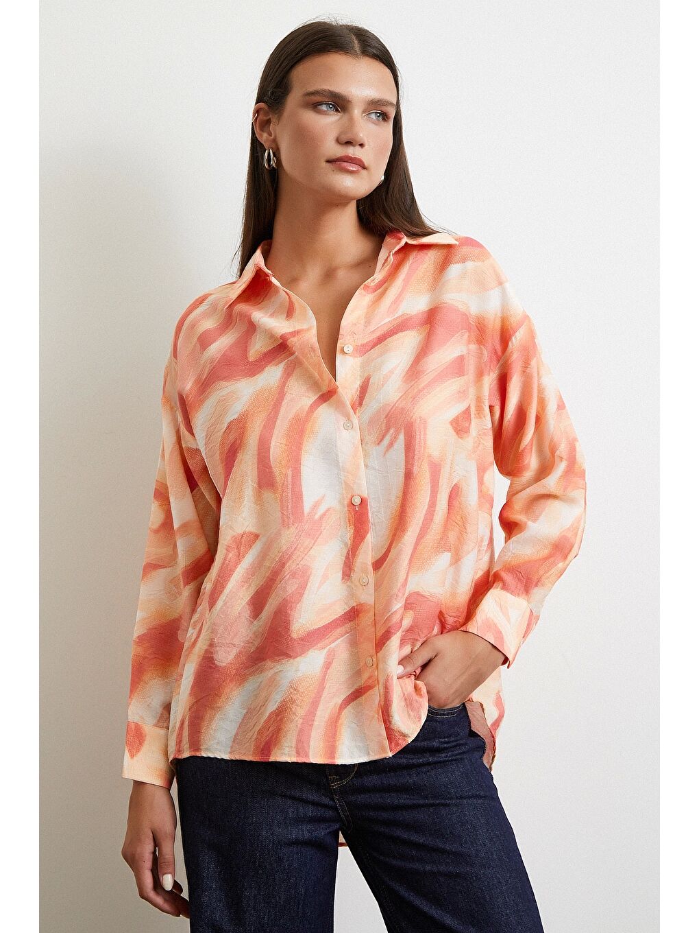 Karışık Deniz Esintisi Gömlek Oranj-2