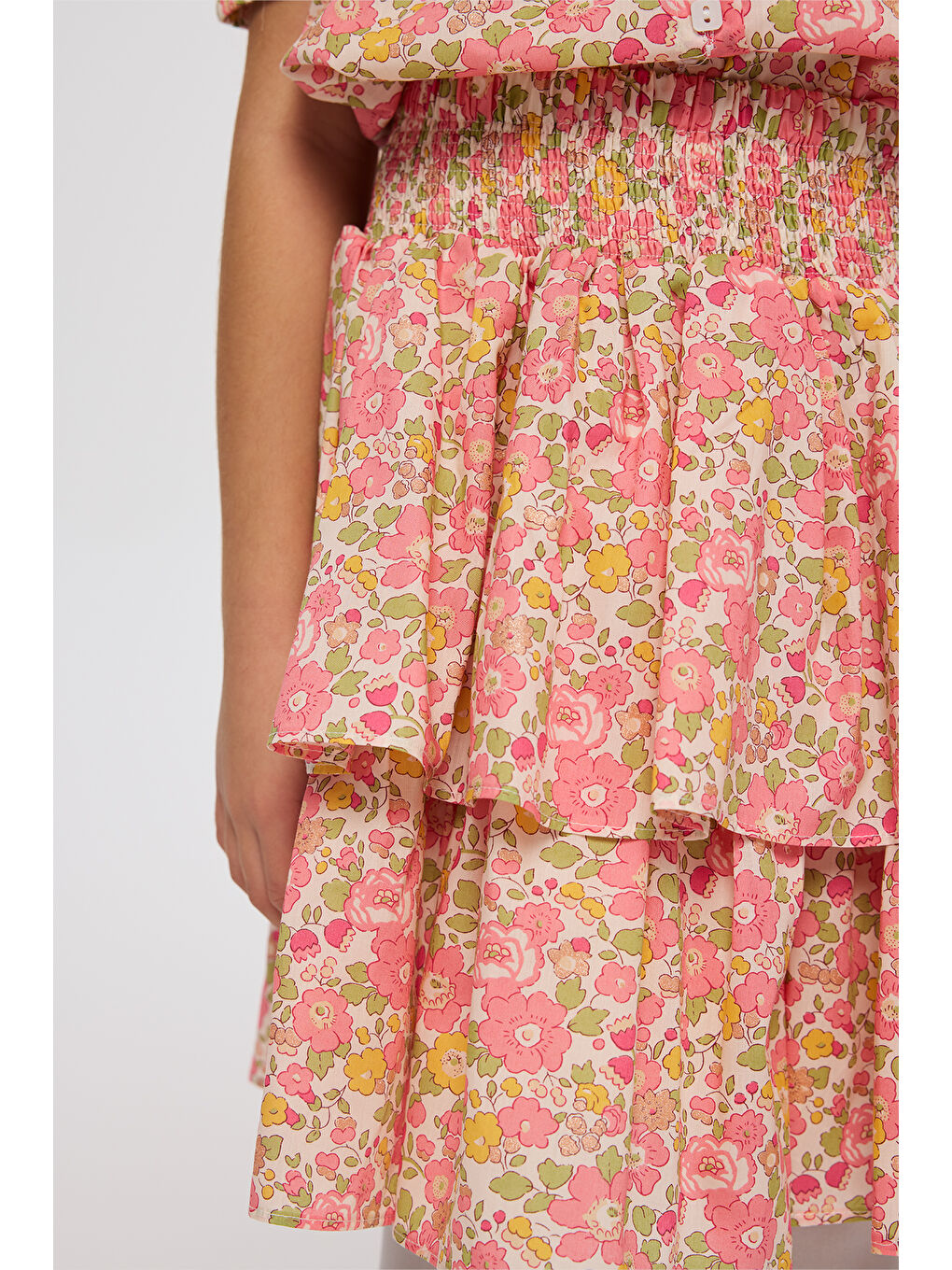 Pembe Liberty Kumaş Çiçek Desenli Kız Çocuk Etek-5