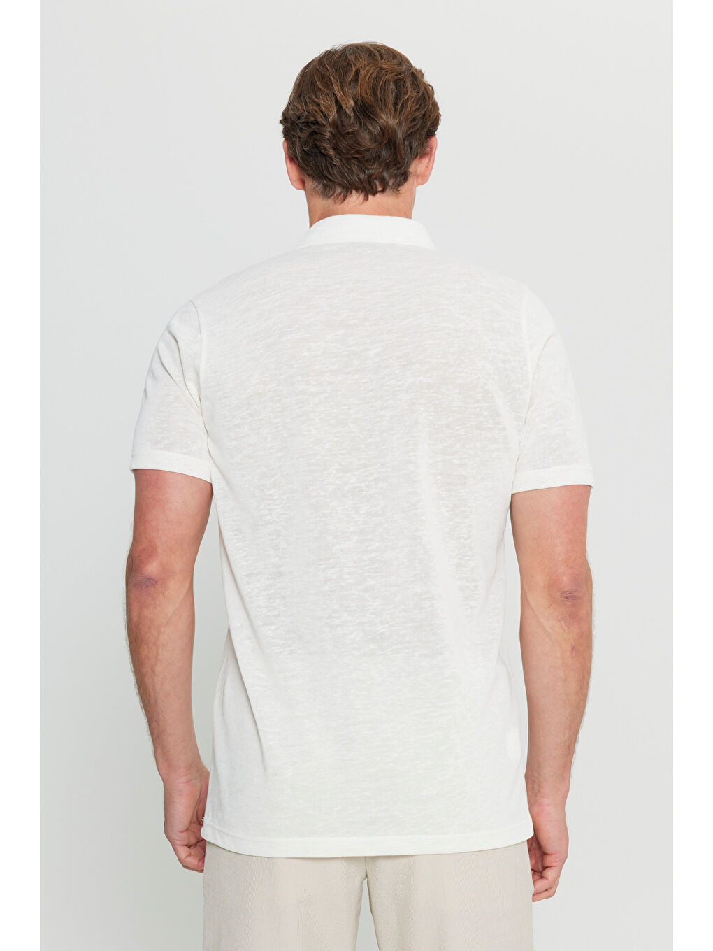 Erkek Ekru Pamuklu Slim Fit Dar Kesim Polo Yaka Tişört-4