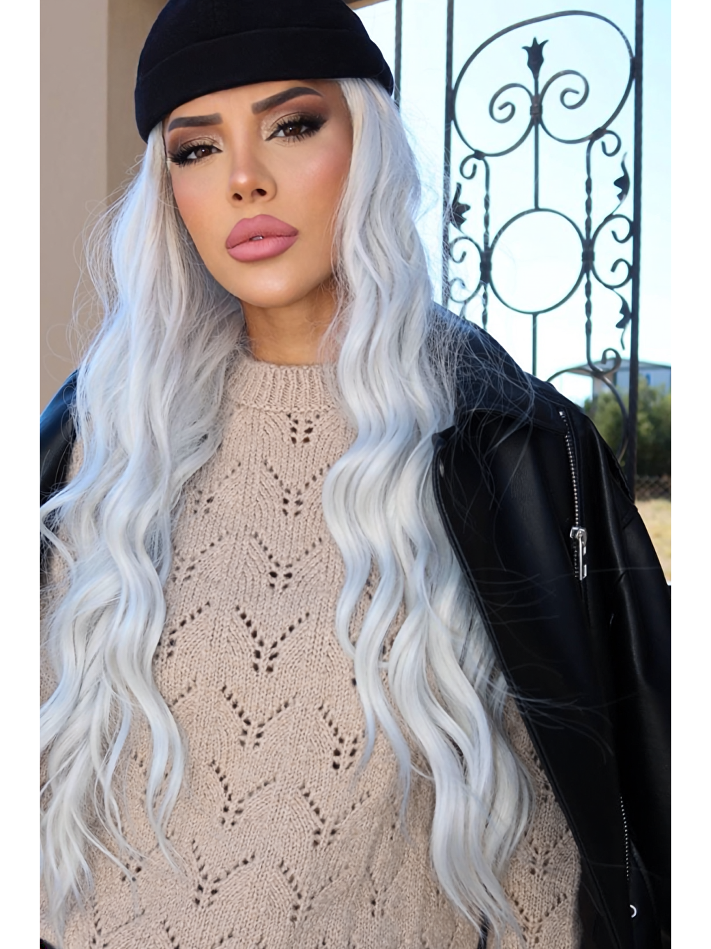 Ekru Yarım Balıkçı Yaka Desenli Triko Kazak E-133-4