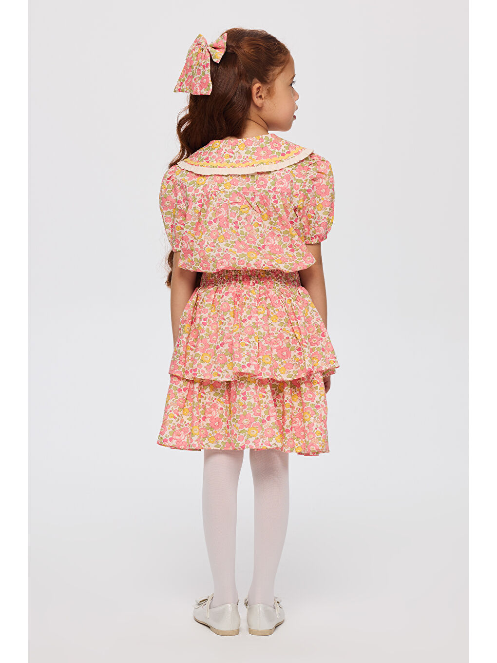 Pembe Liberty Kumaş Çiçek Desenli Kız Çocuk Etek-6