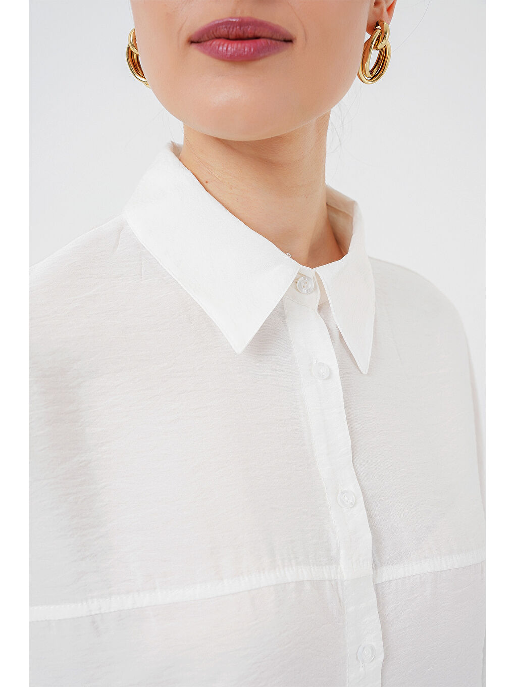 Kadın Uzun Oversize Gömlek 5965 - Beyaz-4