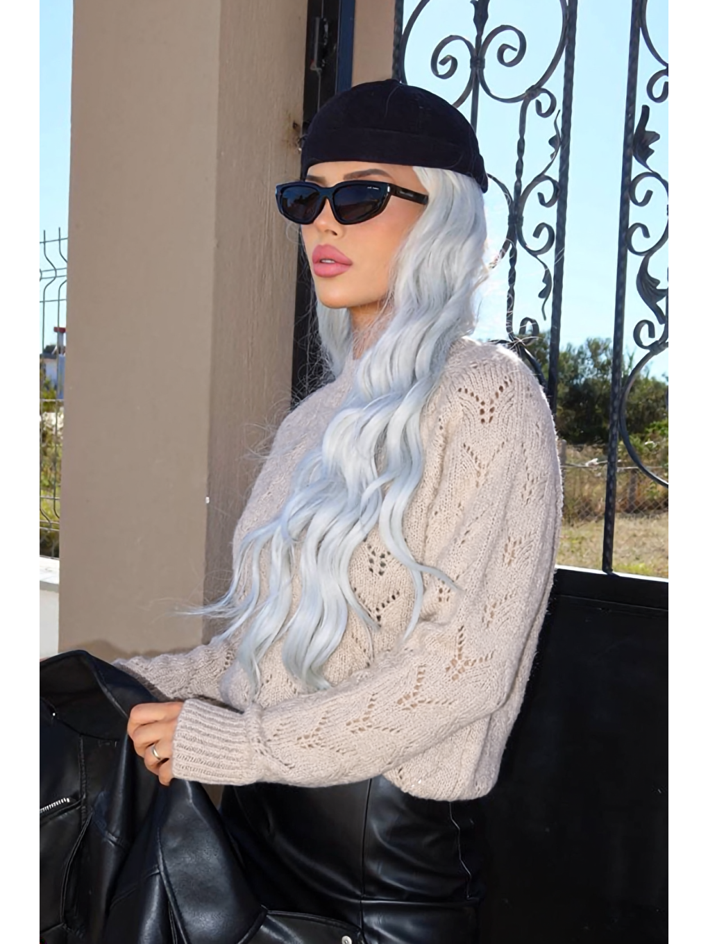 Ekru Yarım Balıkçı Yaka Desenli Triko Kazak E-133-2