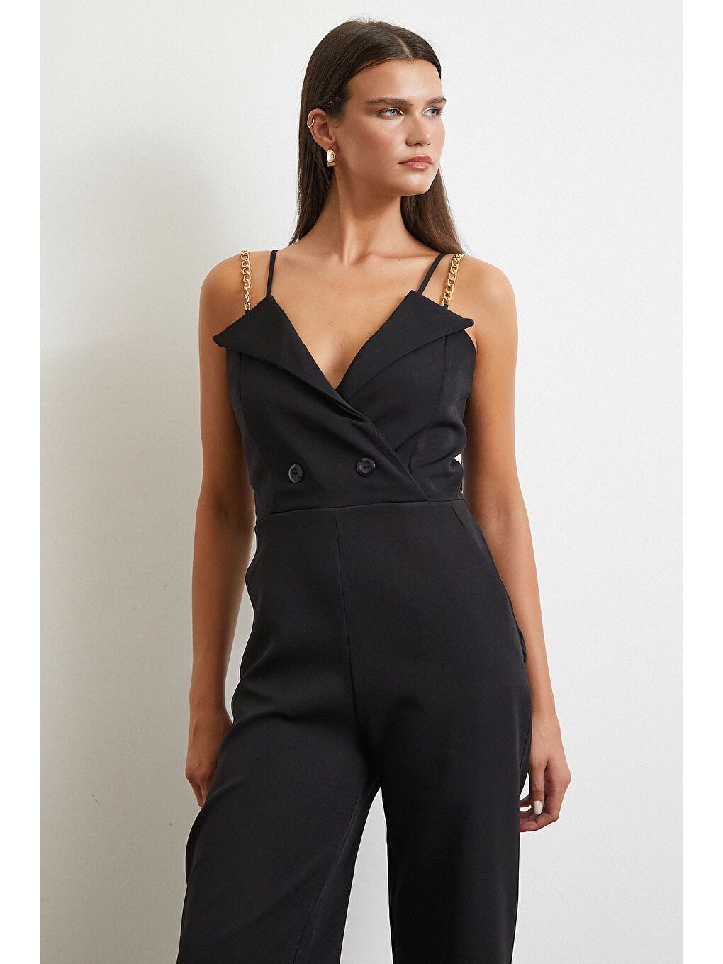 Zincir Detaylı Tulum Siyah-1