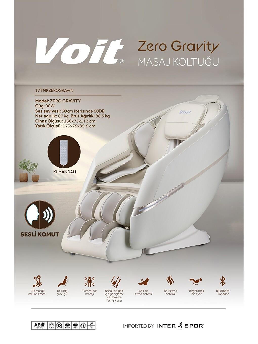 Zero Gravity Masaj Koltuğu 3d Masaj Kumandalı Bluetooth Hoparlörlü Montaj Gerektirmez