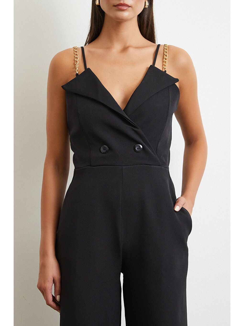 Zincir Detaylı Tulum Siyah-4