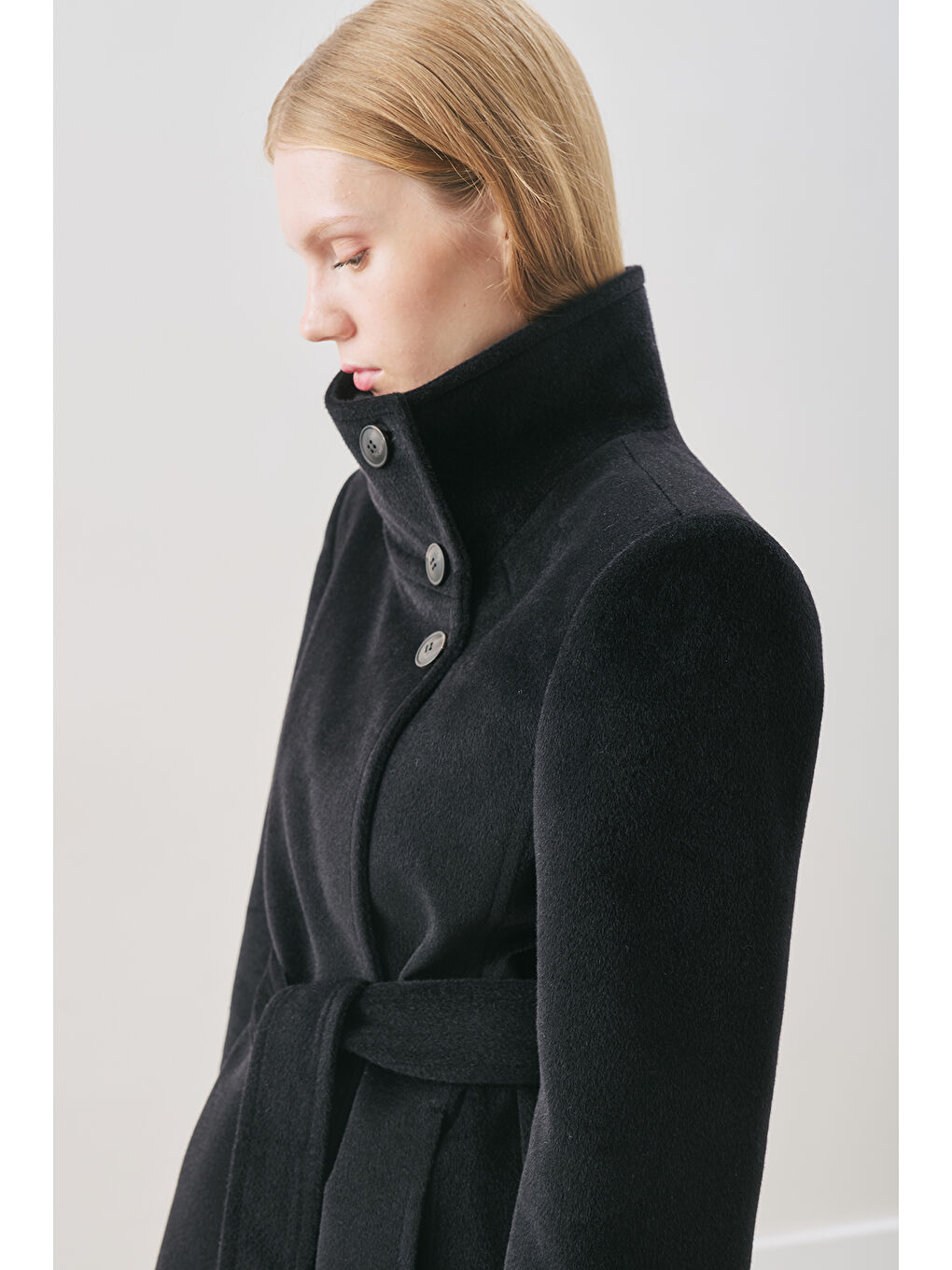 Premıum Kaşe Trench Tasarımlı Kaban Siyah-3