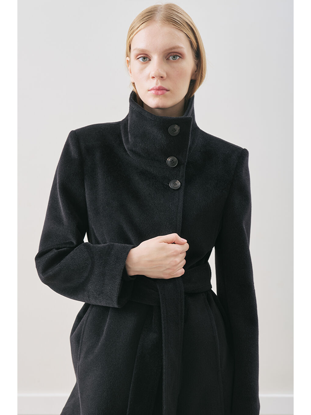 Premıum Kaşe Trench Tasarımlı Kaban Siyah-4