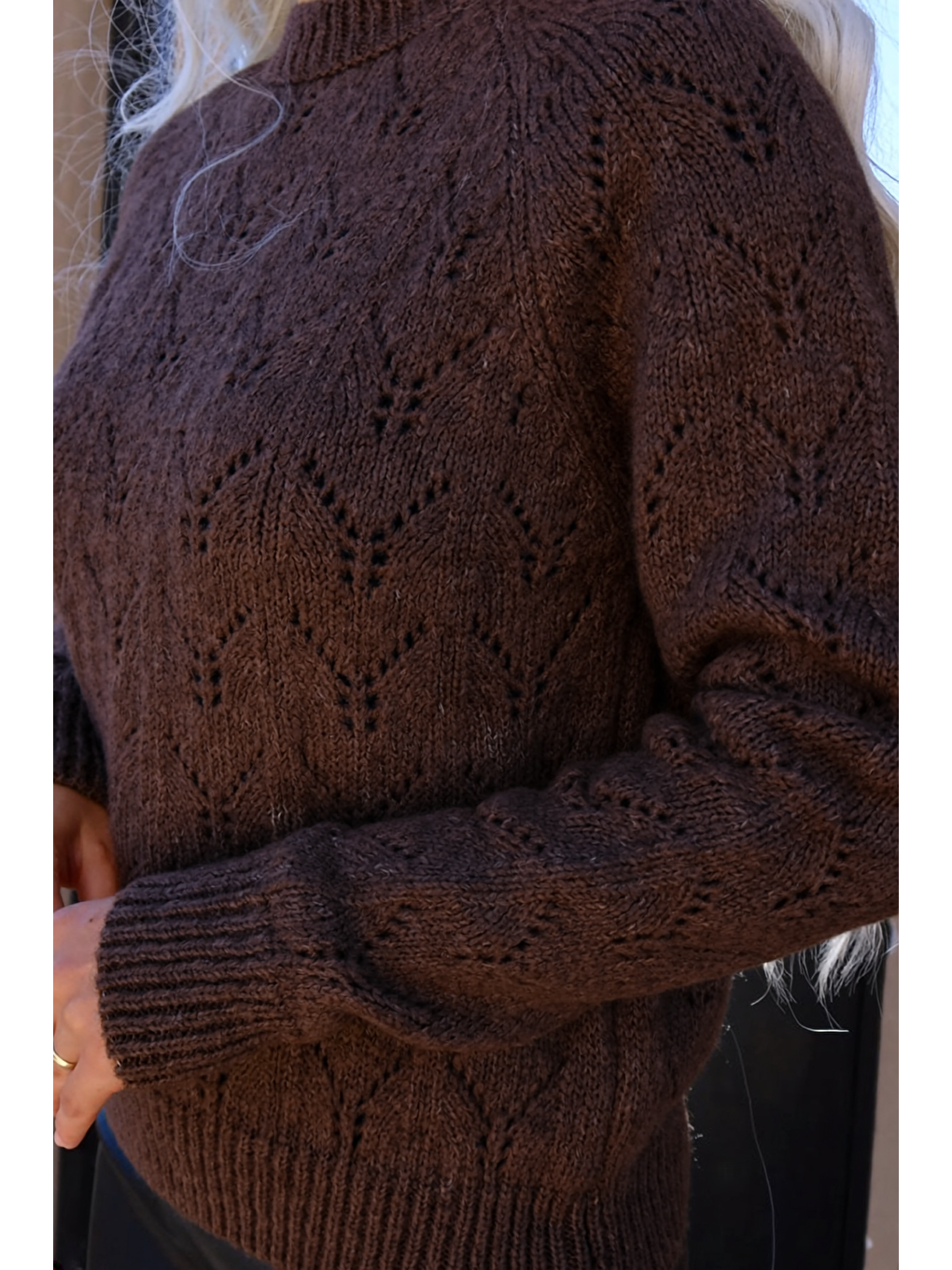 Kahverengi Yarım Balıkçı Yaka Desenli Triko Kazak E-133-2