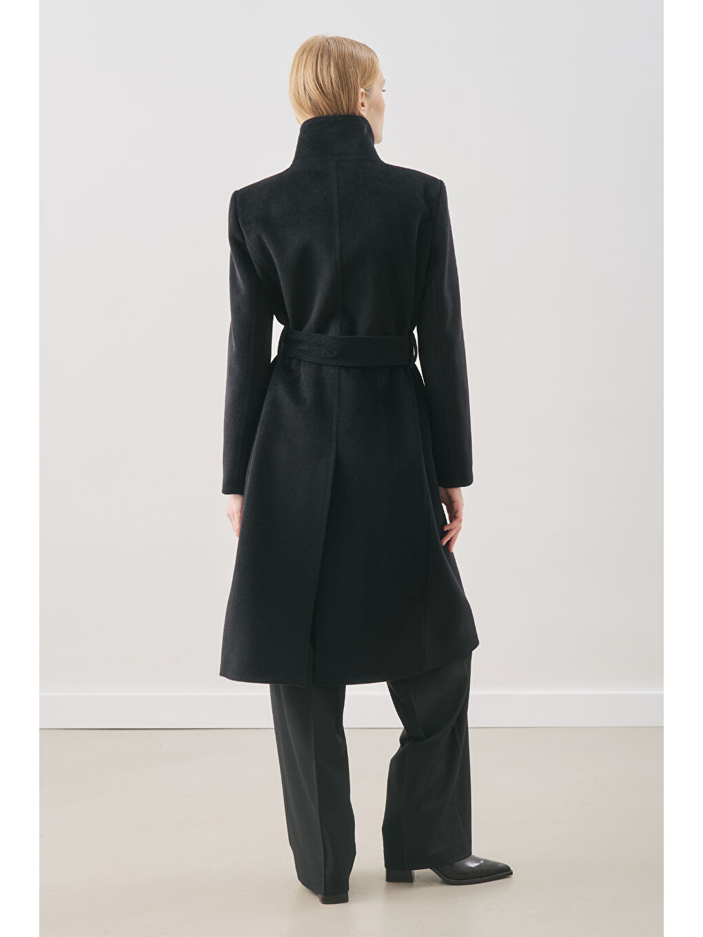 Premıum Kaşe Trench Tasarımlı Kaban Siyah-5