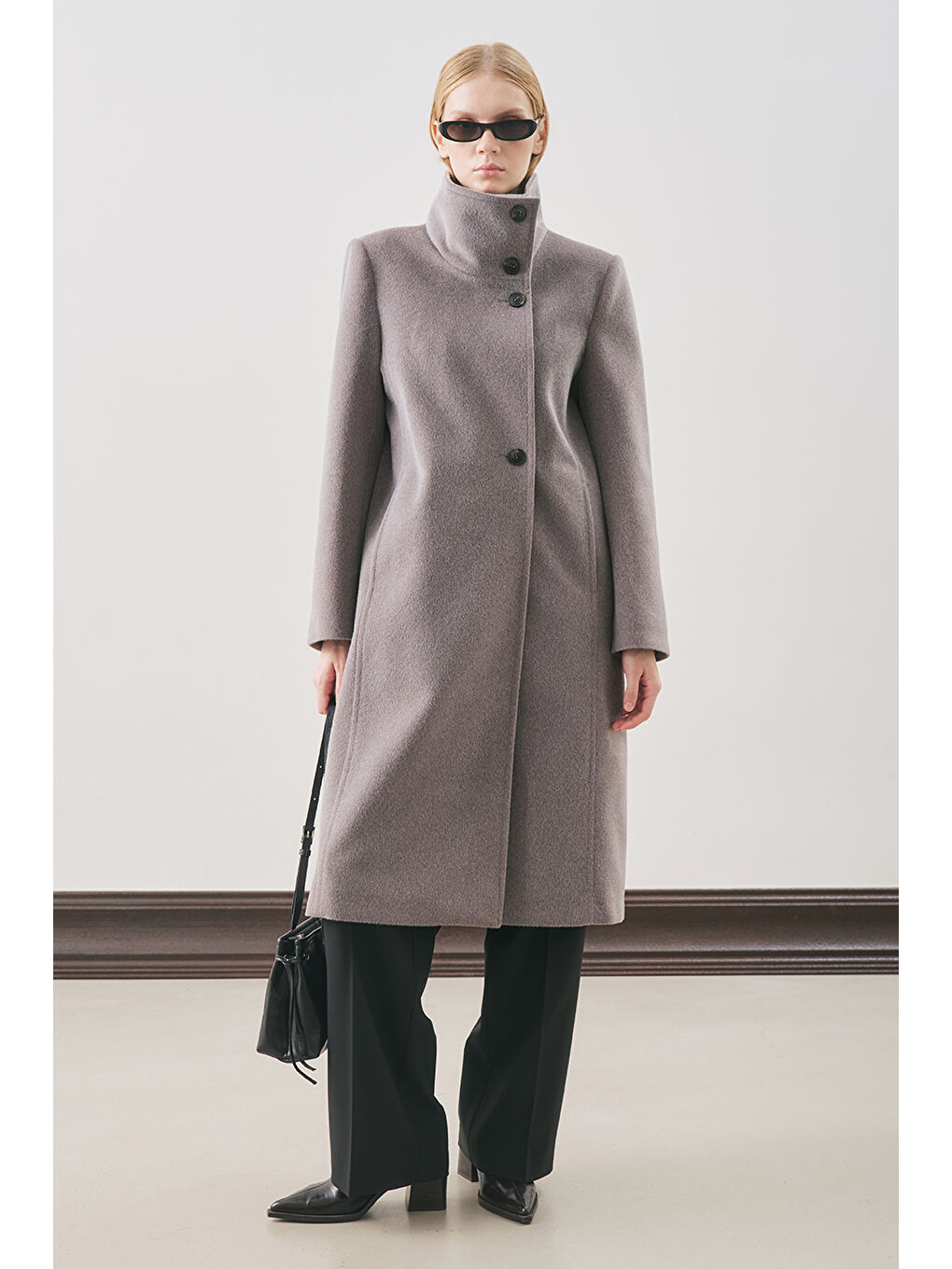 Premıum Kaşe Trench Tasarımlı Kaban Soft Gri