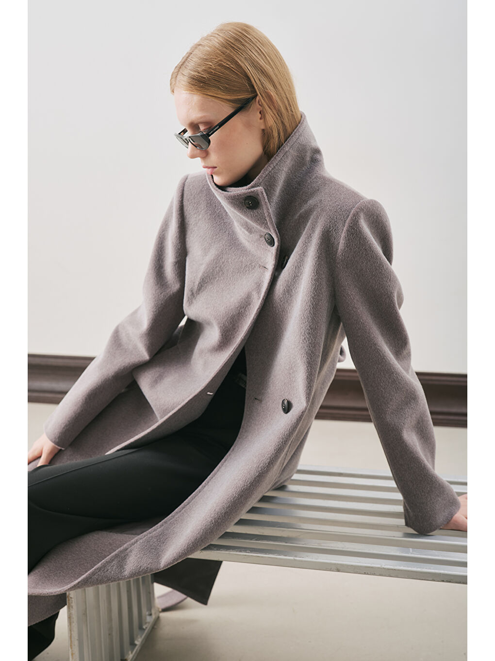 Premıum Kaşe Trench Tasarımlı Kaban Soft Gri-1