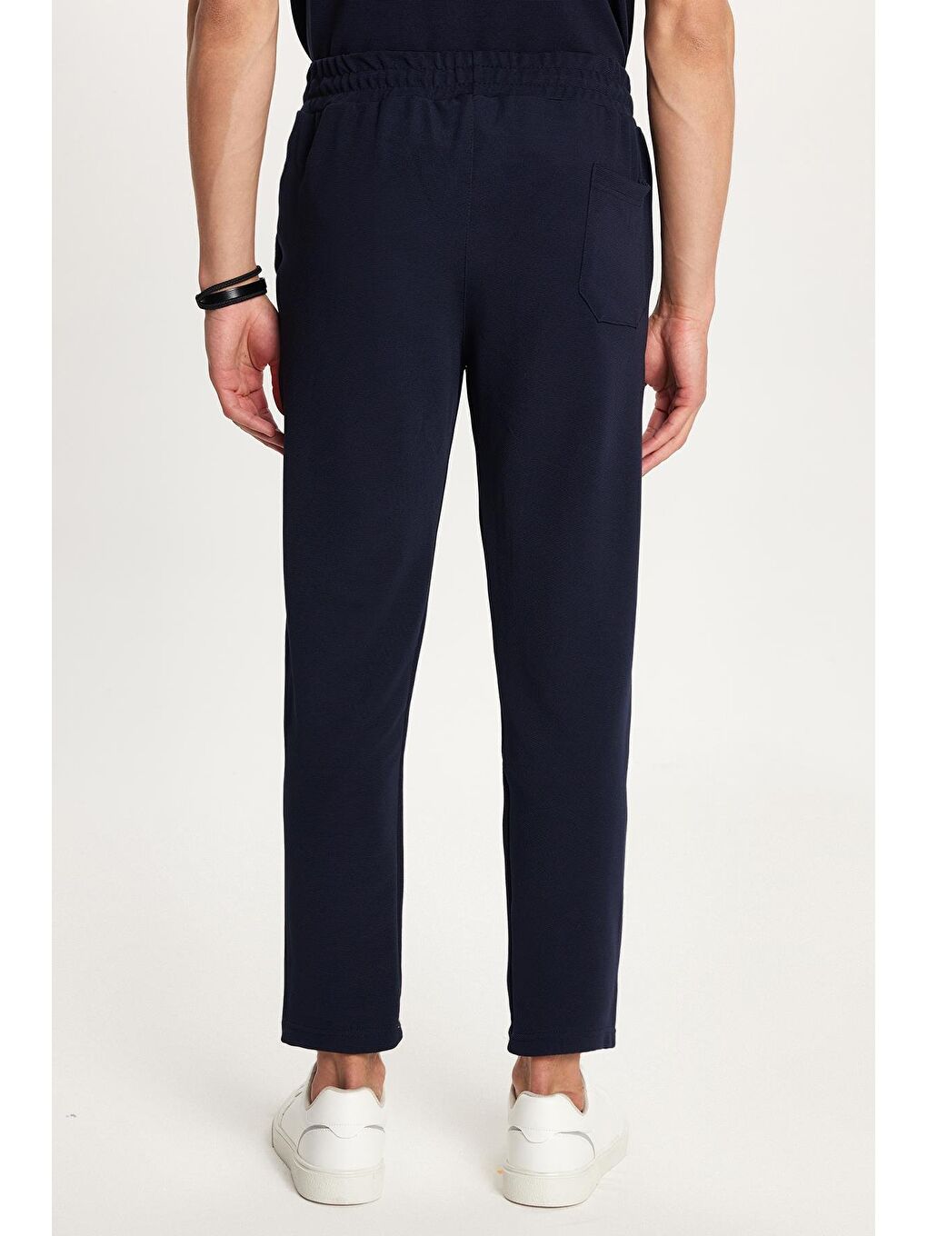 Erkek Standart Fit Pamuklu Fermuarlı Polo Yaka Beli Bağcıklı Lacivert Eşofman Takımı-5