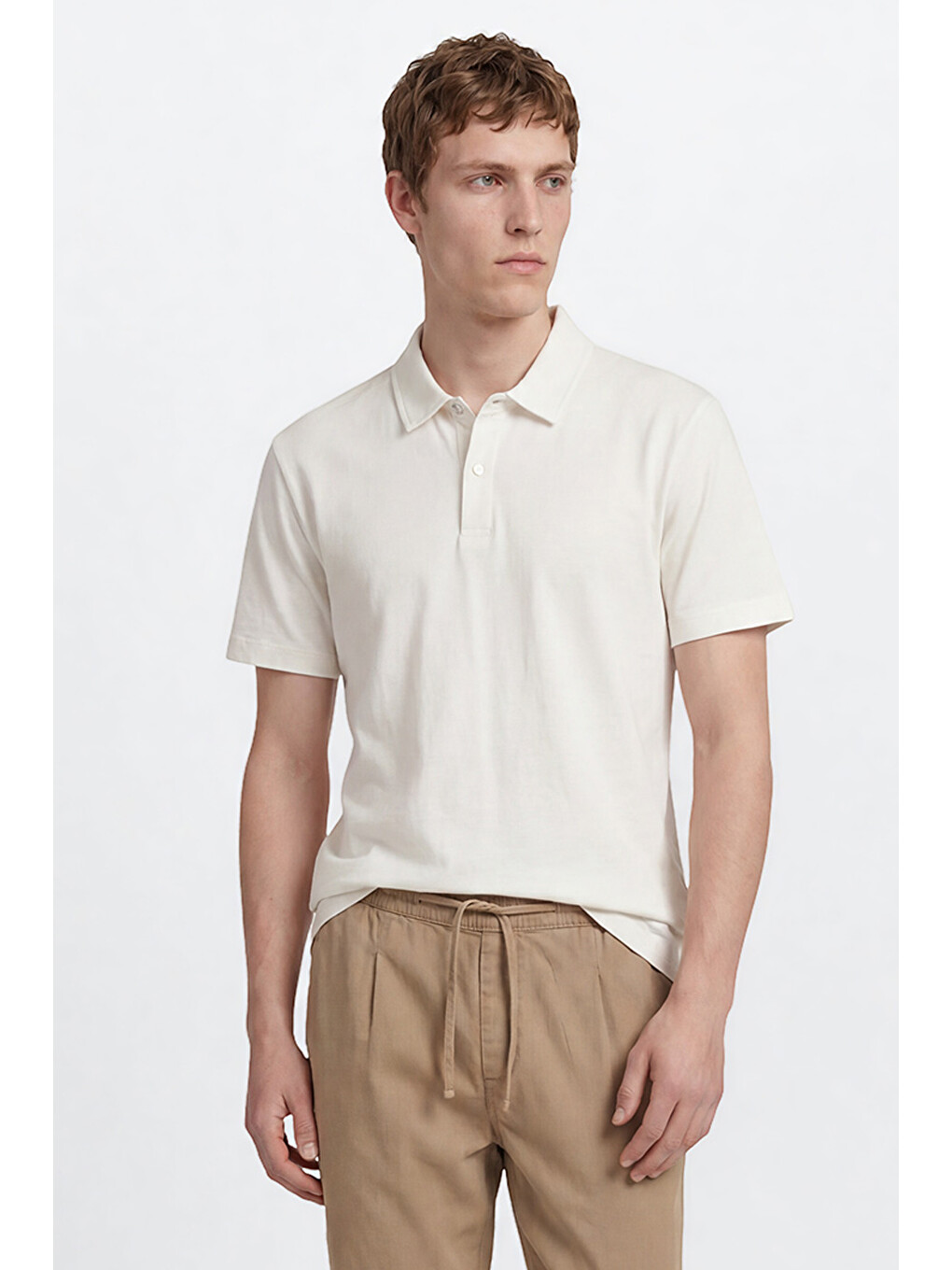 Beyaz %100 Pamuk Regular Fit Normal Kesim Polo Yaka Tişört-1