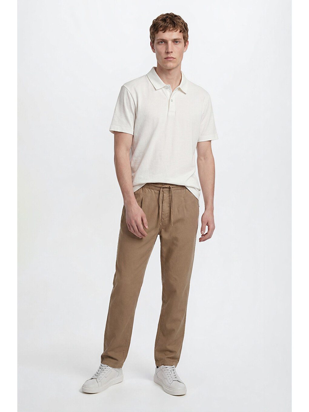 Beyaz %100 Pamuk Regular Fit Normal Kesim Polo Yaka Tişört-2