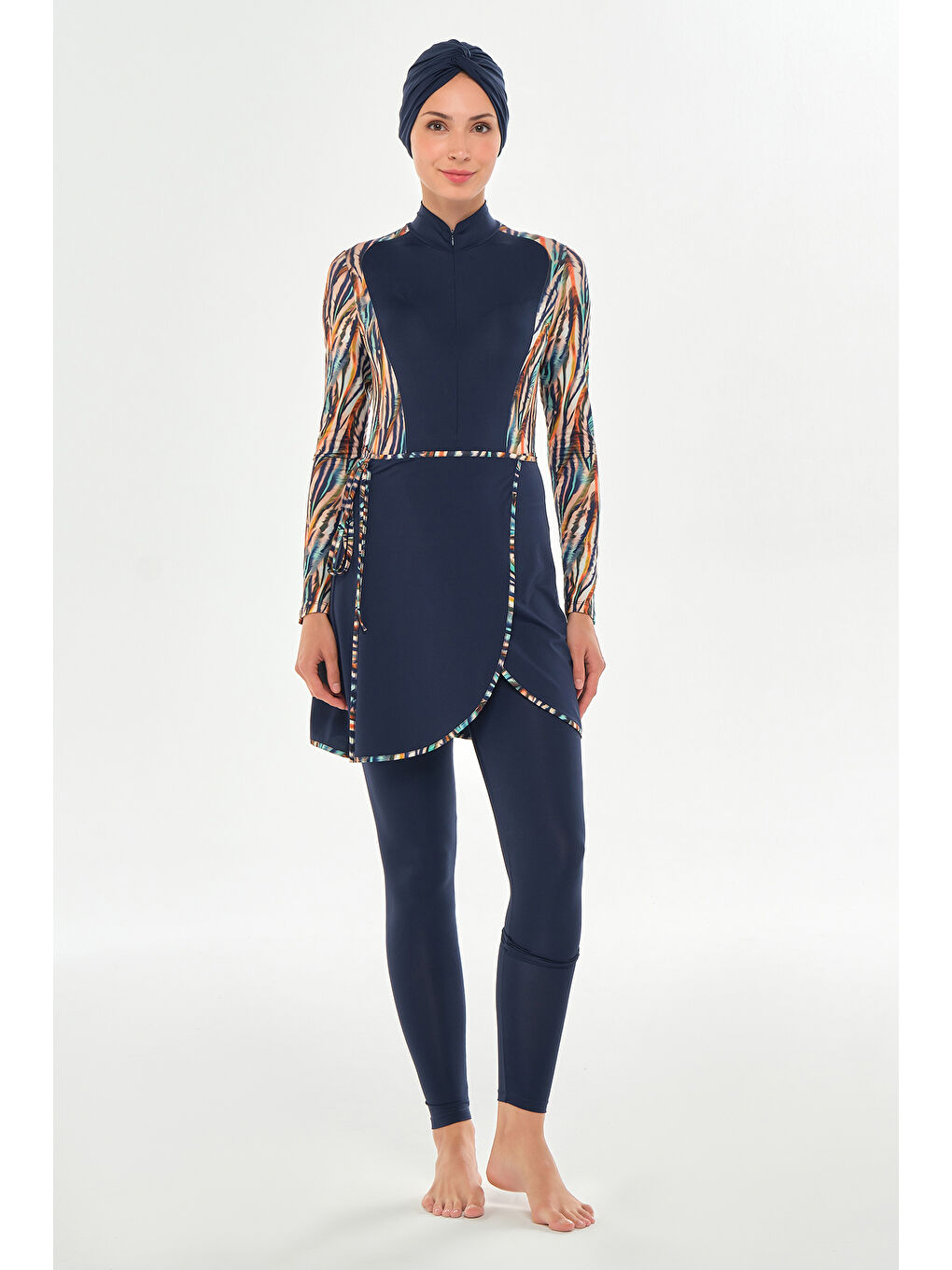 3 Farklı Şekilde Giyilebilir Elastanlı Etekli Tesettür Mayo Dora 2110 Koyu Lacivert-1