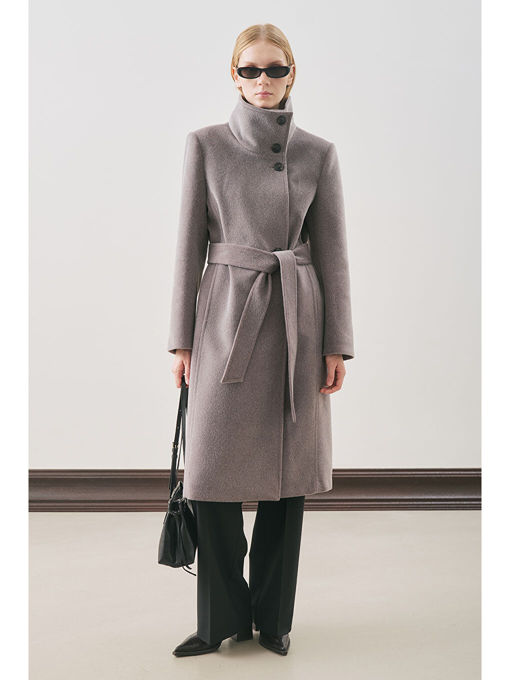 Premıum Kaşe Trench Tasarımlı Kaban Soft Gri-2