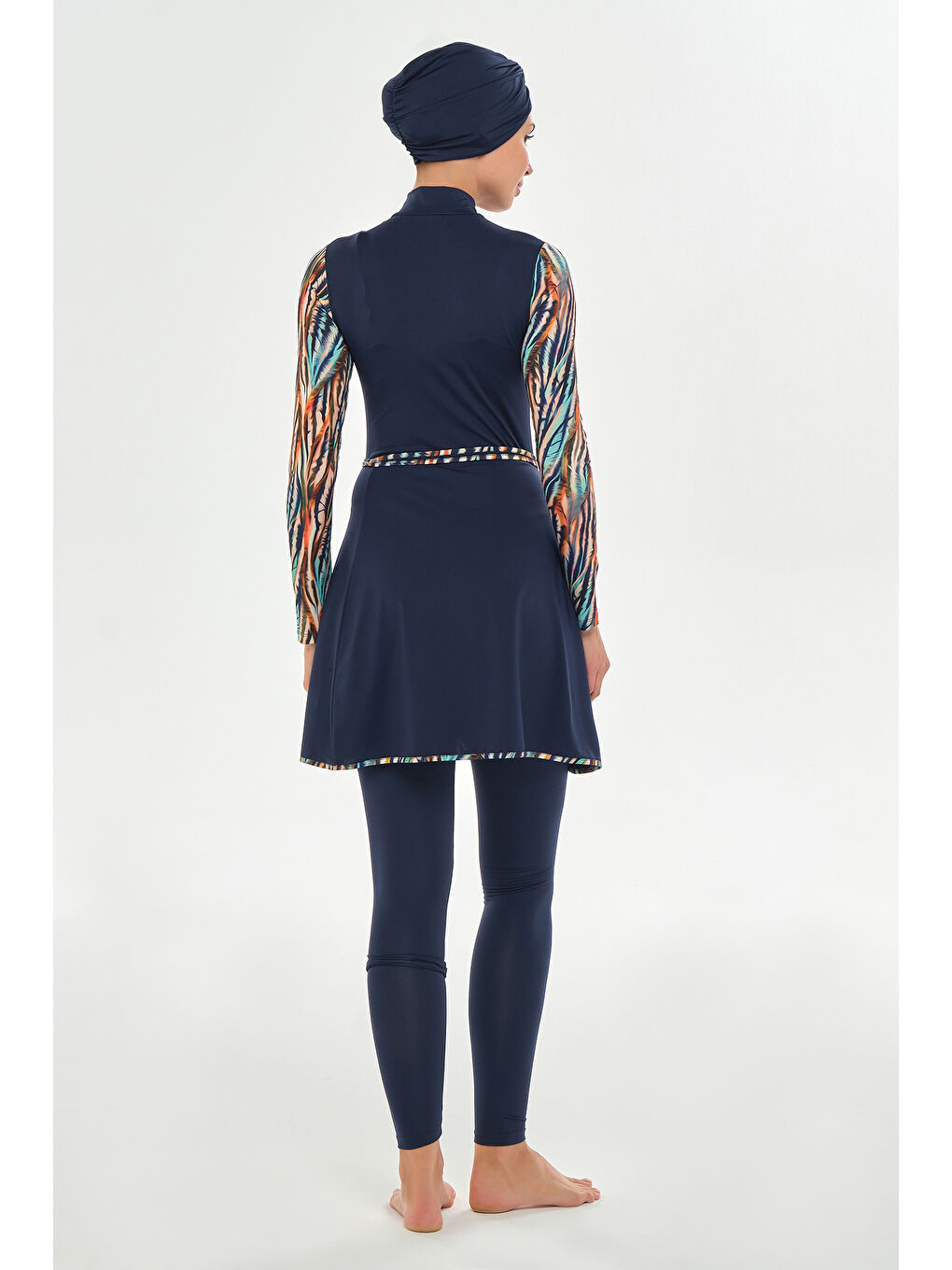 3 Farklı Şekilde Giyilebilir Elastanlı Etekli Tesettür Mayo Dora 2110 Koyu Lacivert-2