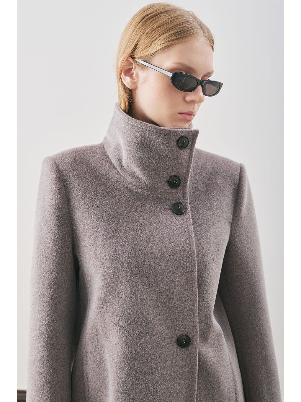 Premıum Kaşe Trench Tasarımlı Kaban Soft Gri-3