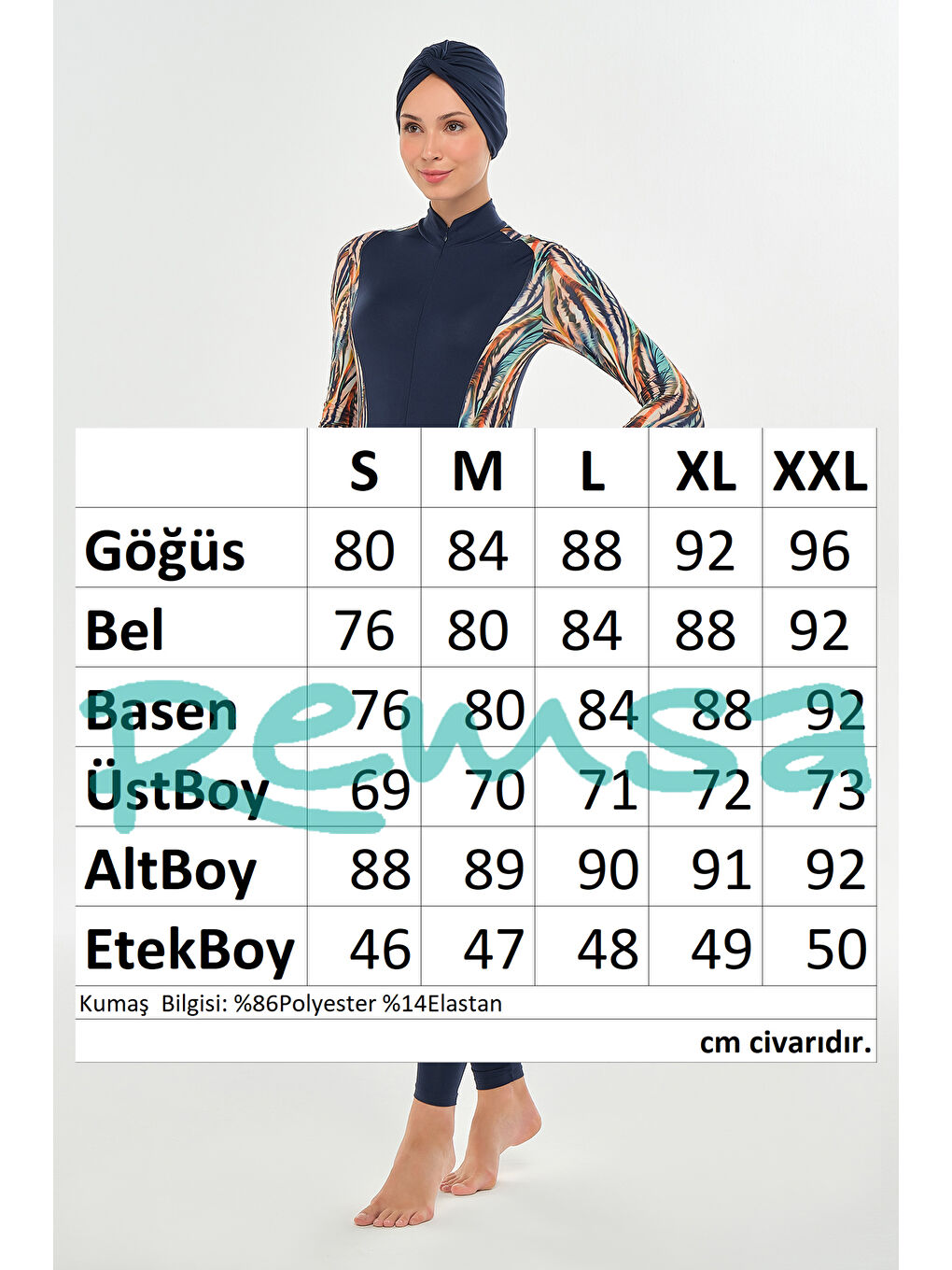 3 Farklı Şekilde Giyilebilir Elastanlı Etekli Tesettür Mayo Dora 2110 Koyu Lacivert-3