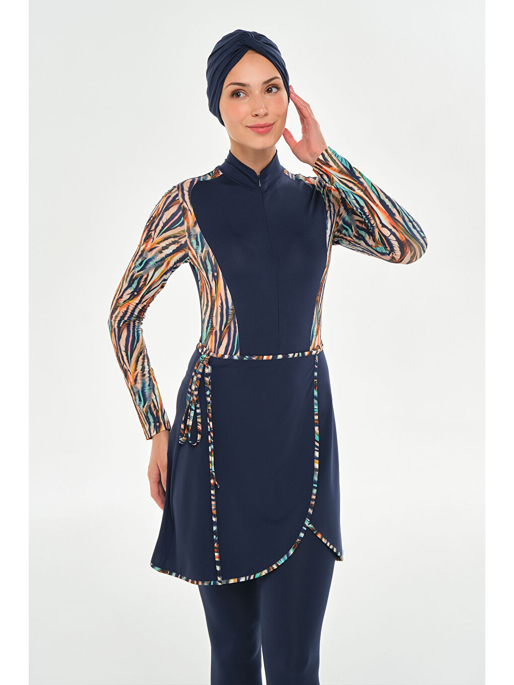 3 Farklı Şekilde Giyilebilir Elastanlı Etekli Tesettür Mayo Dora 2110 Koyu Lacivert-4