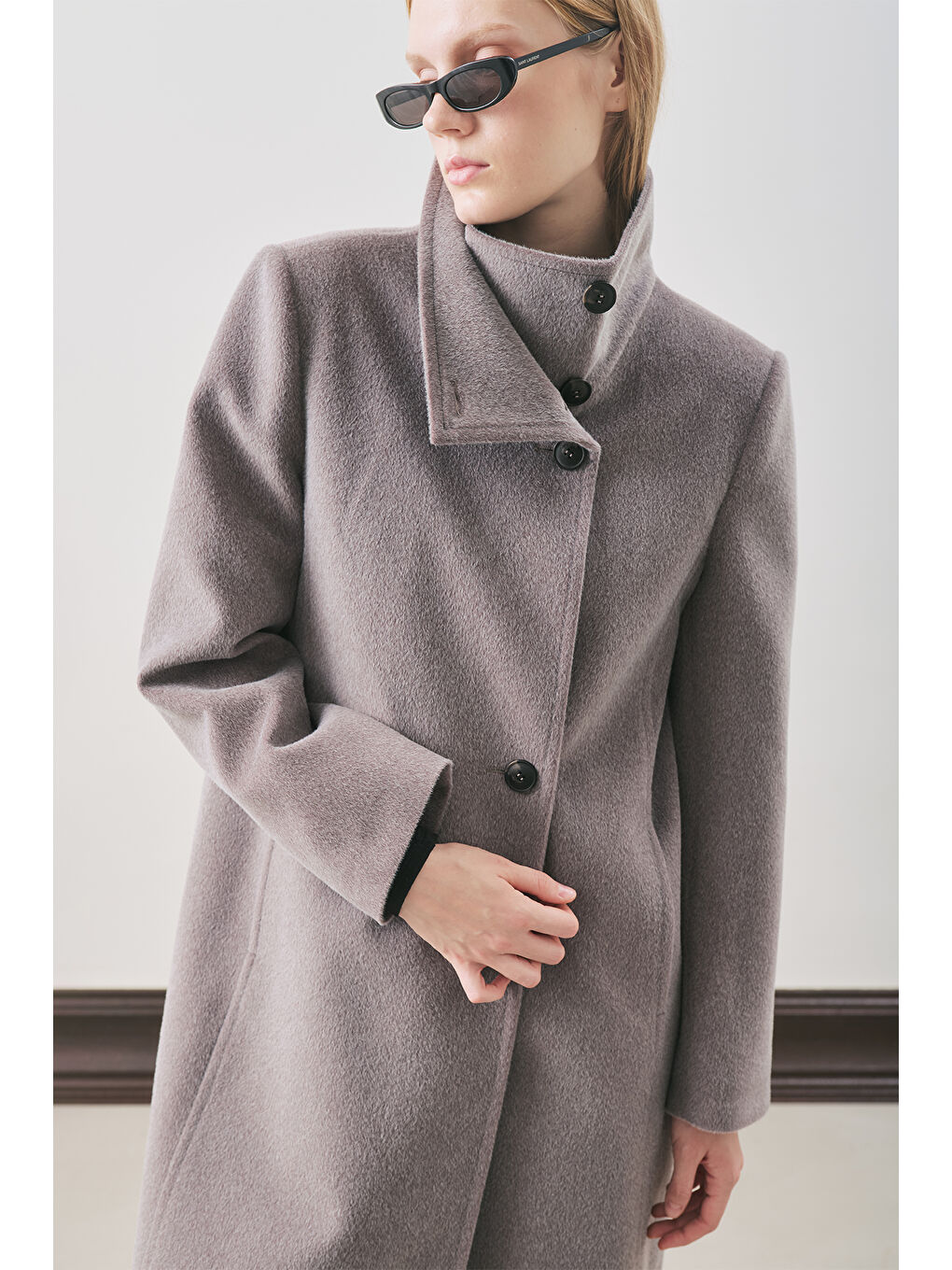 Premıum Kaşe Trench Tasarımlı Kaban Soft Gri-4